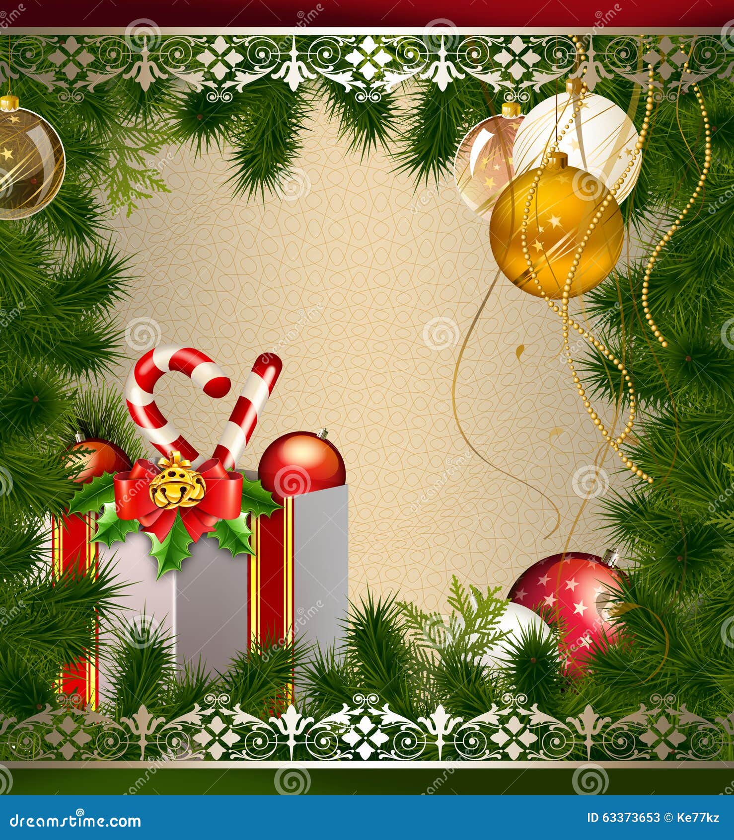 Background with Christmas Decorations. Stock Illustration - Illustration of  card, tree: 63373653