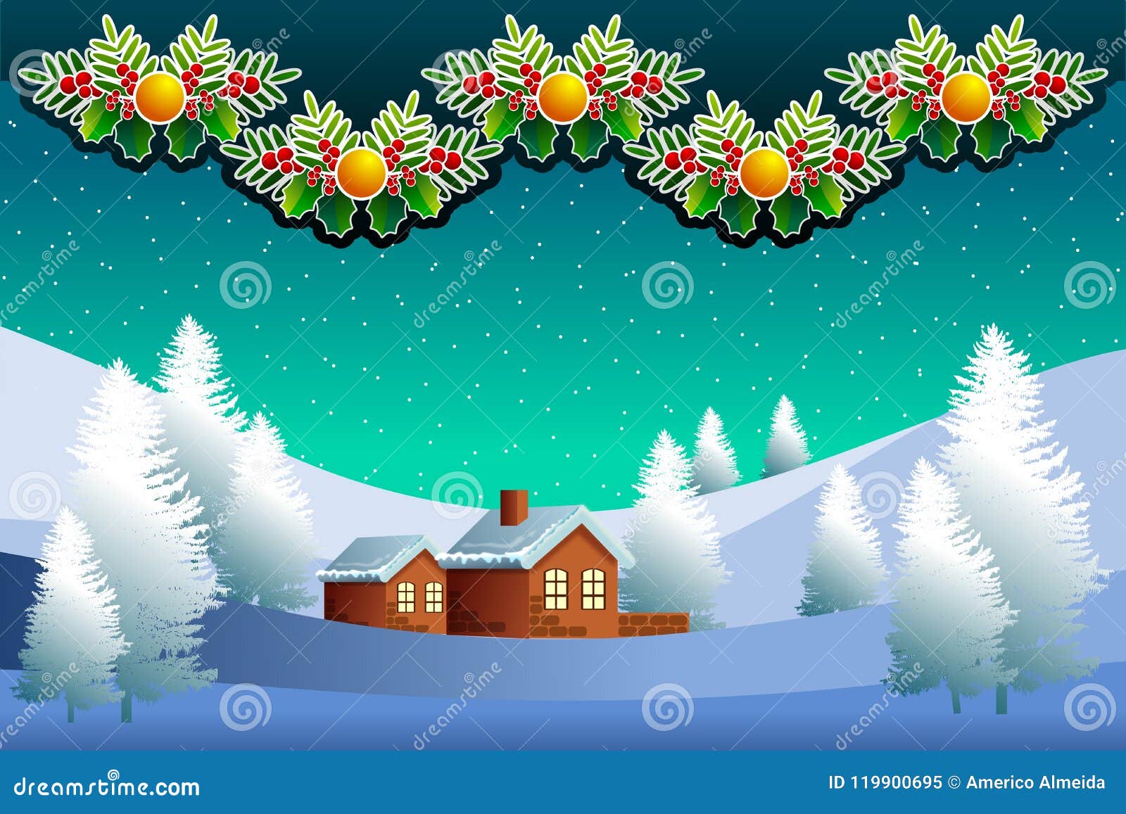 christmas landscape with stylized vegetable s