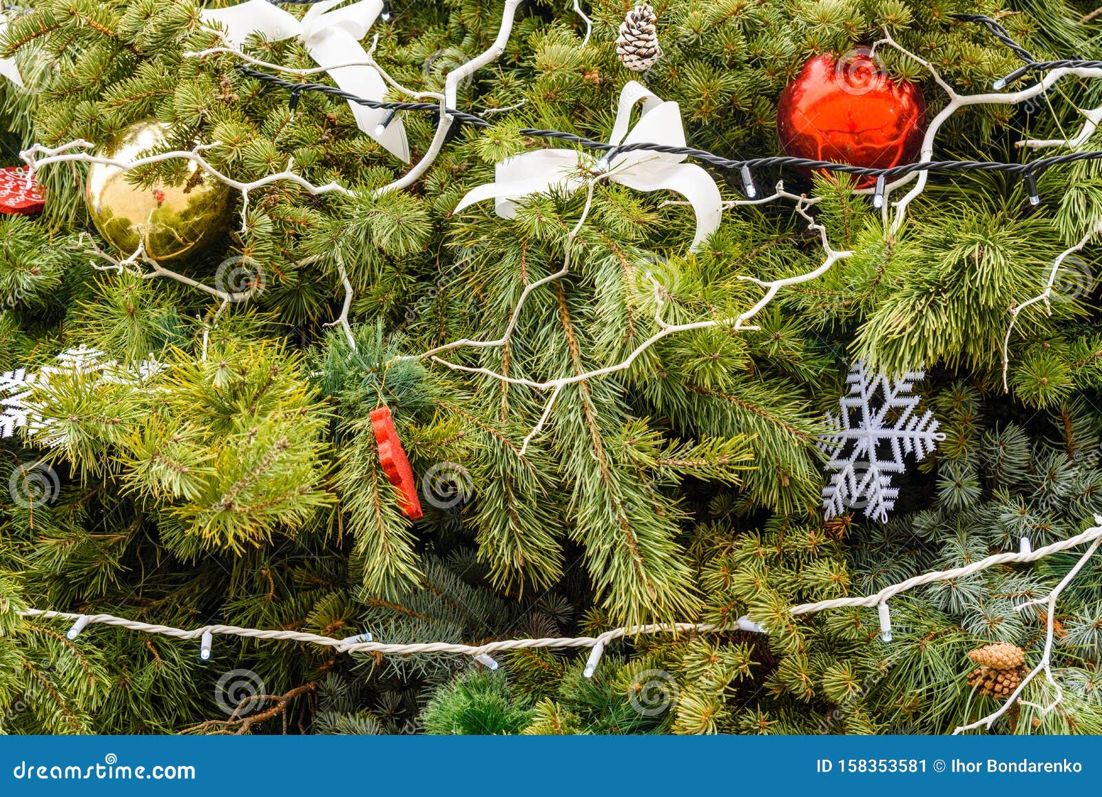 Background of Christmas Tree and Decorations Stock Image Image of