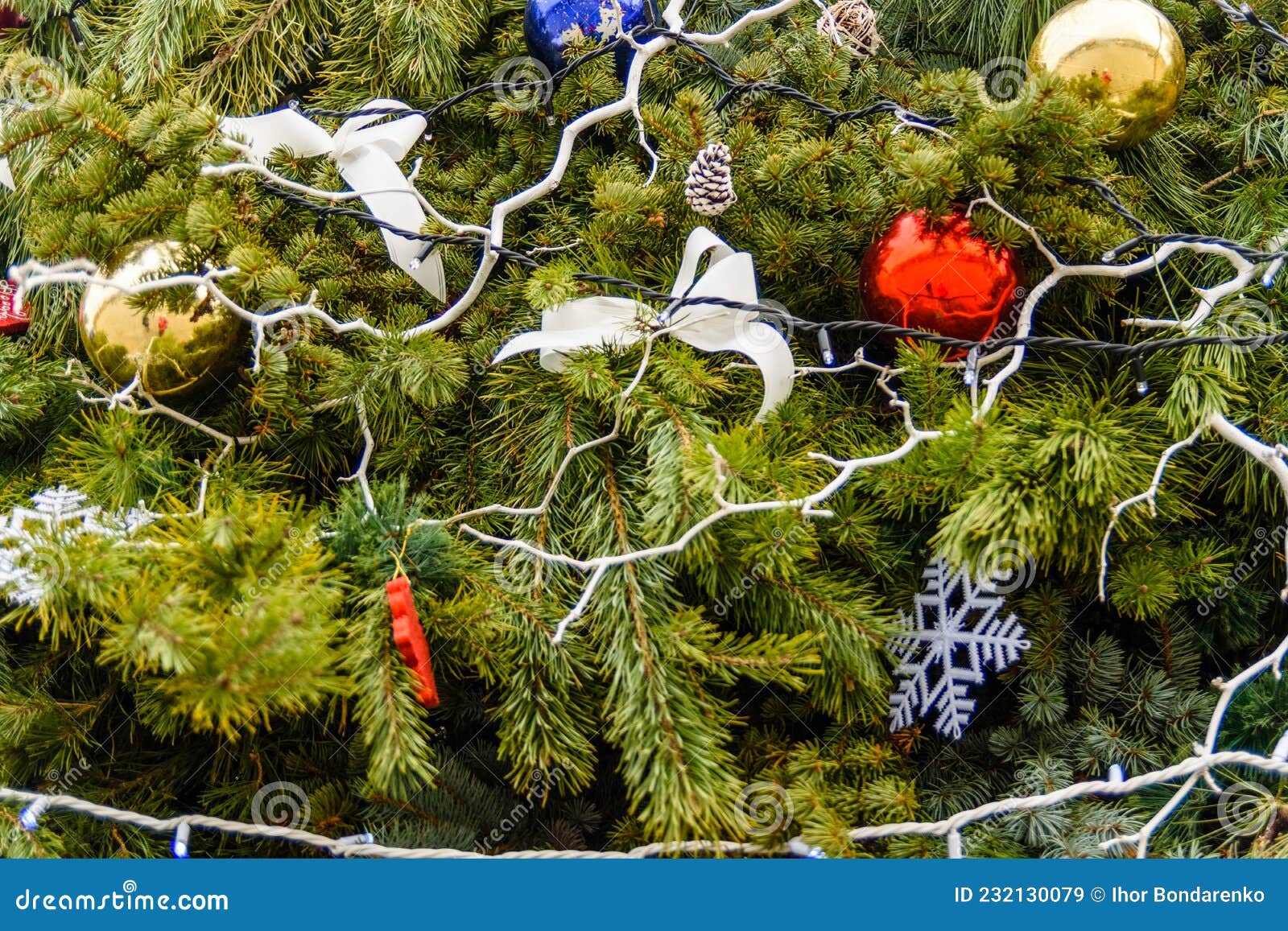 Background of Christmas Tree and Decorations Stock Image Image of