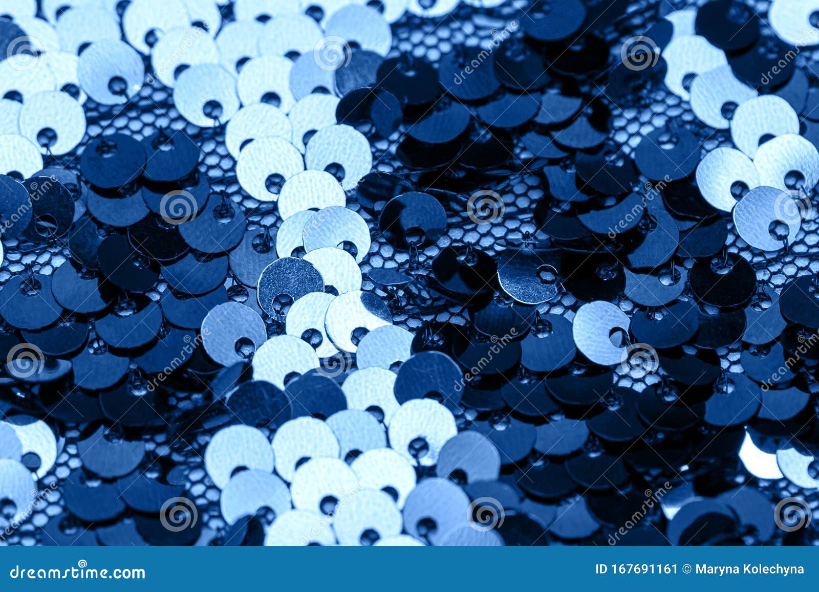 Background Of Classic Blue Sequins Close Up Stock Image - Image of