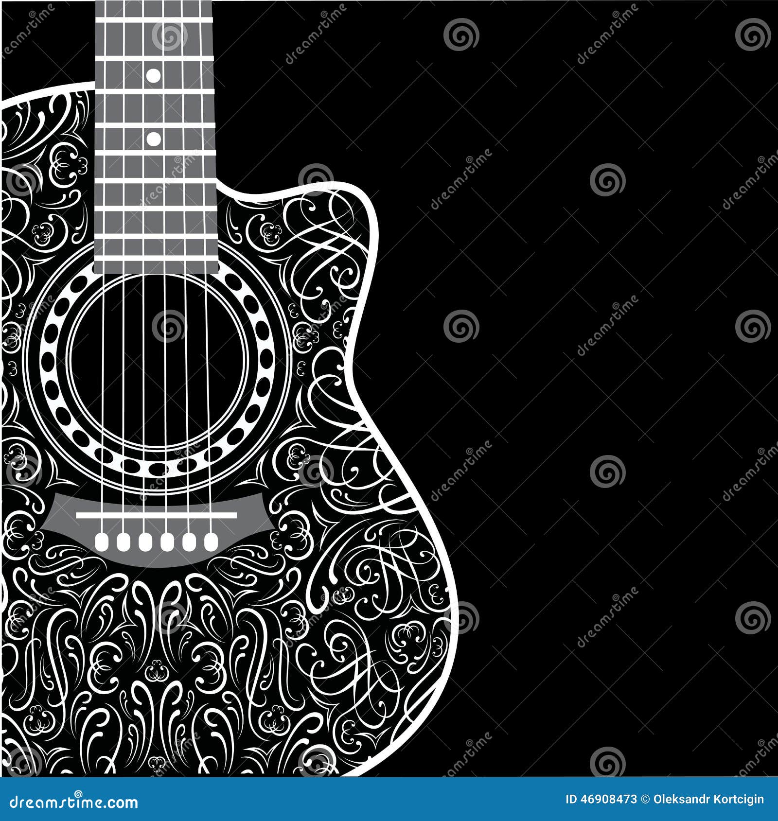 Background with Clipped Guitar and Stylish Ornament Stock Vector