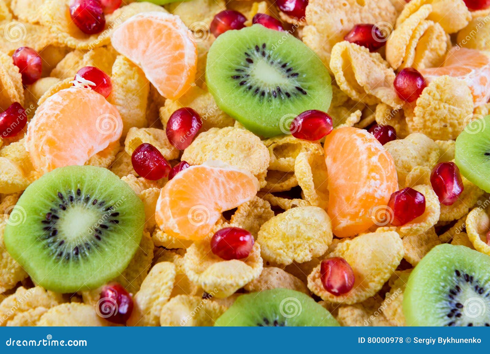 Background with Cornflakes and Fruits Stock Photo Image of colorful