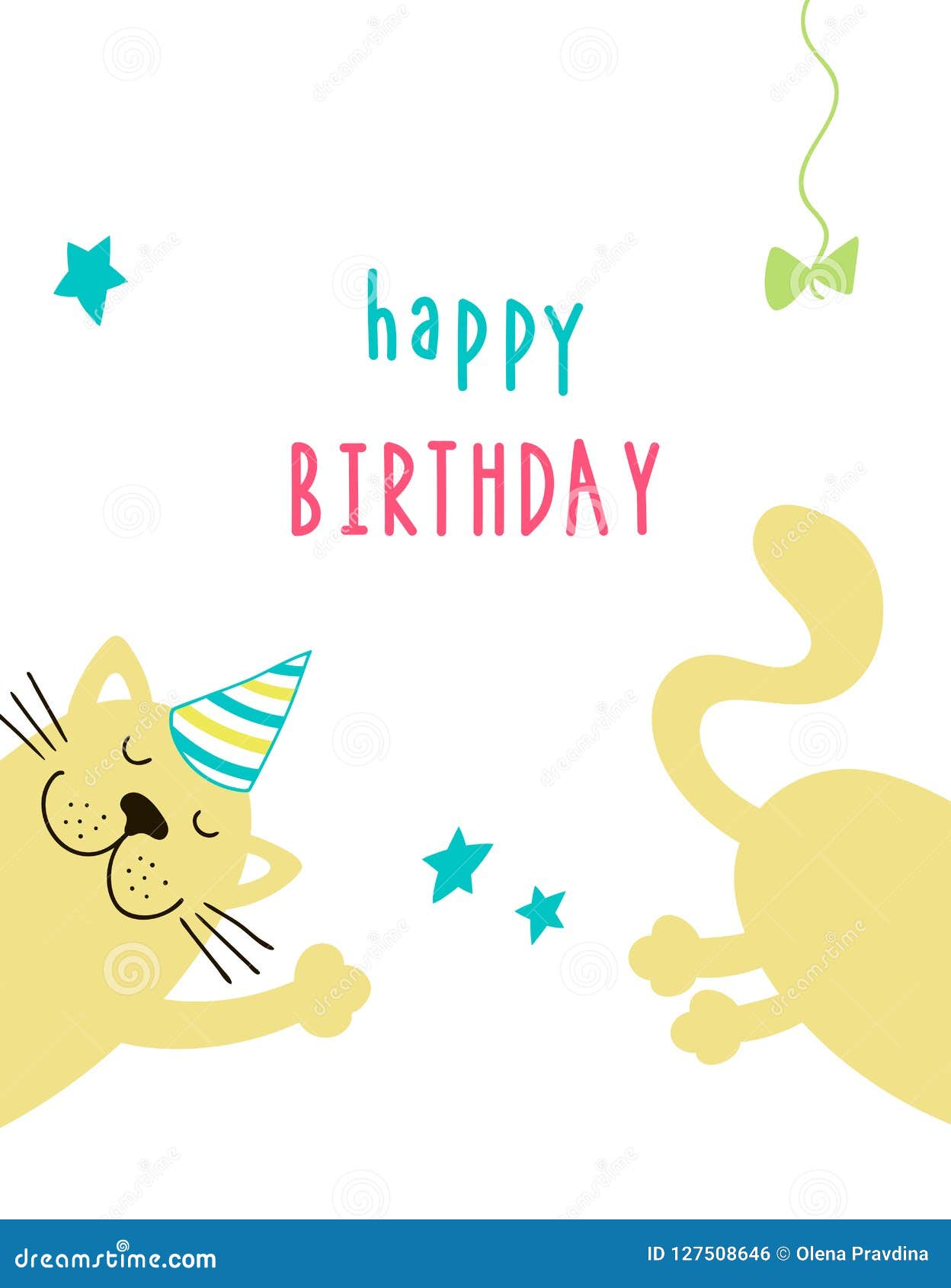 Background with Cute Cartoon Cat and the Inscription Happy Birthday ...
