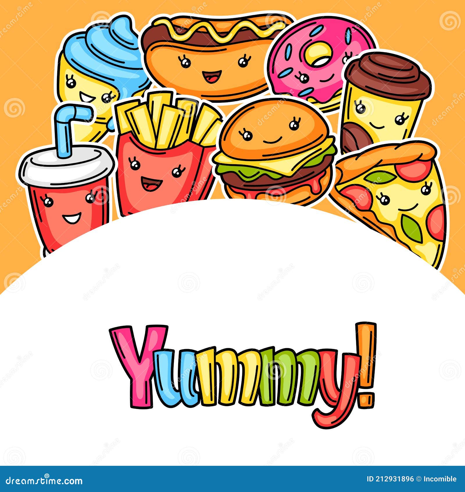 Cute Kawaii Food Stickers Clipart Vector, Happy Meal, Happy Meal