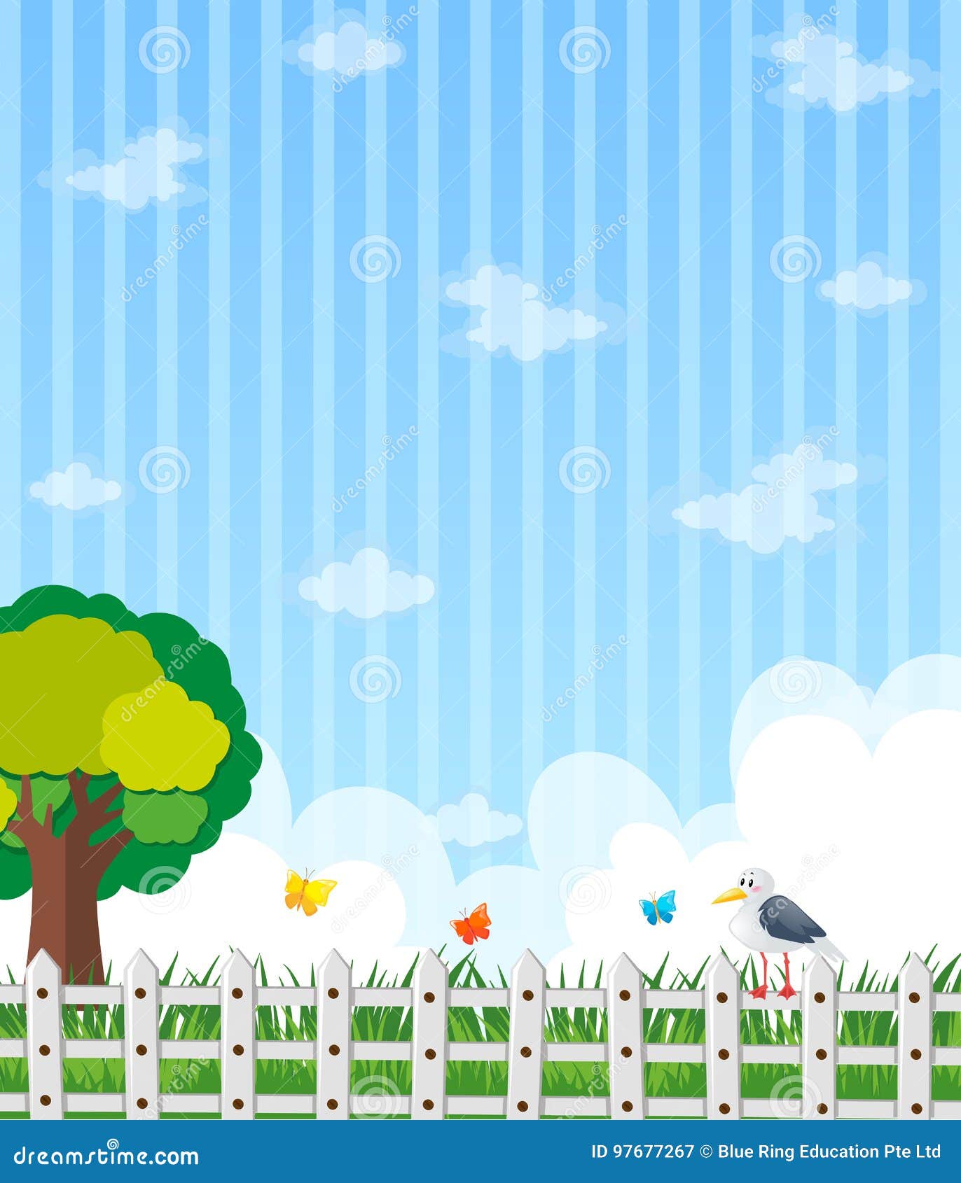 Background Design with Garden and Blue Sky Stock Vector Illustration