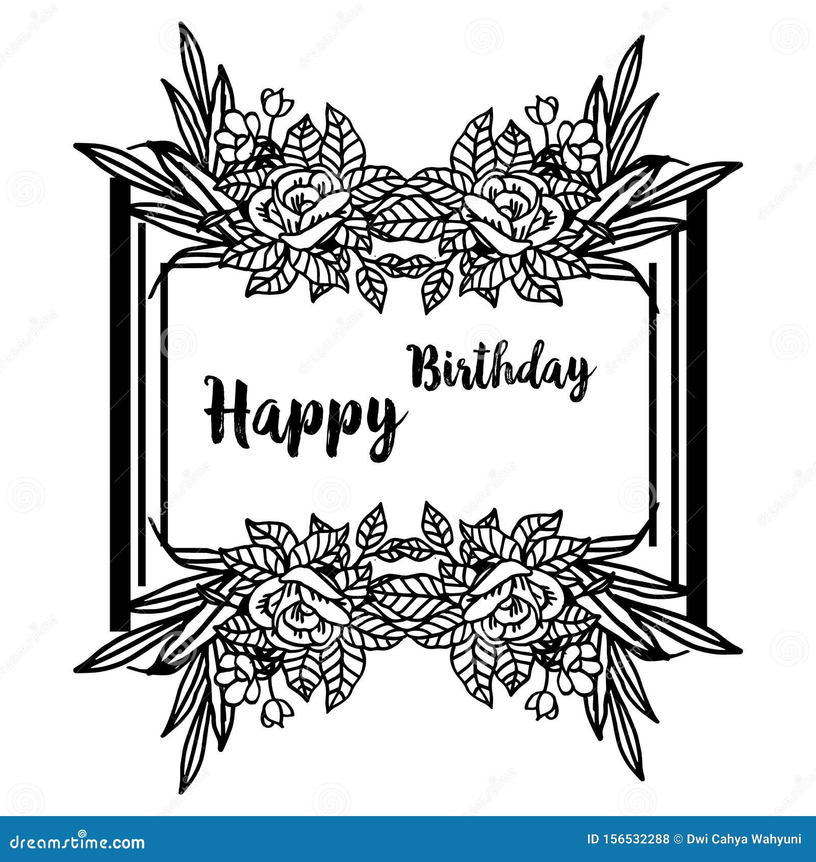 Background Design for Happy Birthday Card, with Vintage Flower Frame ...