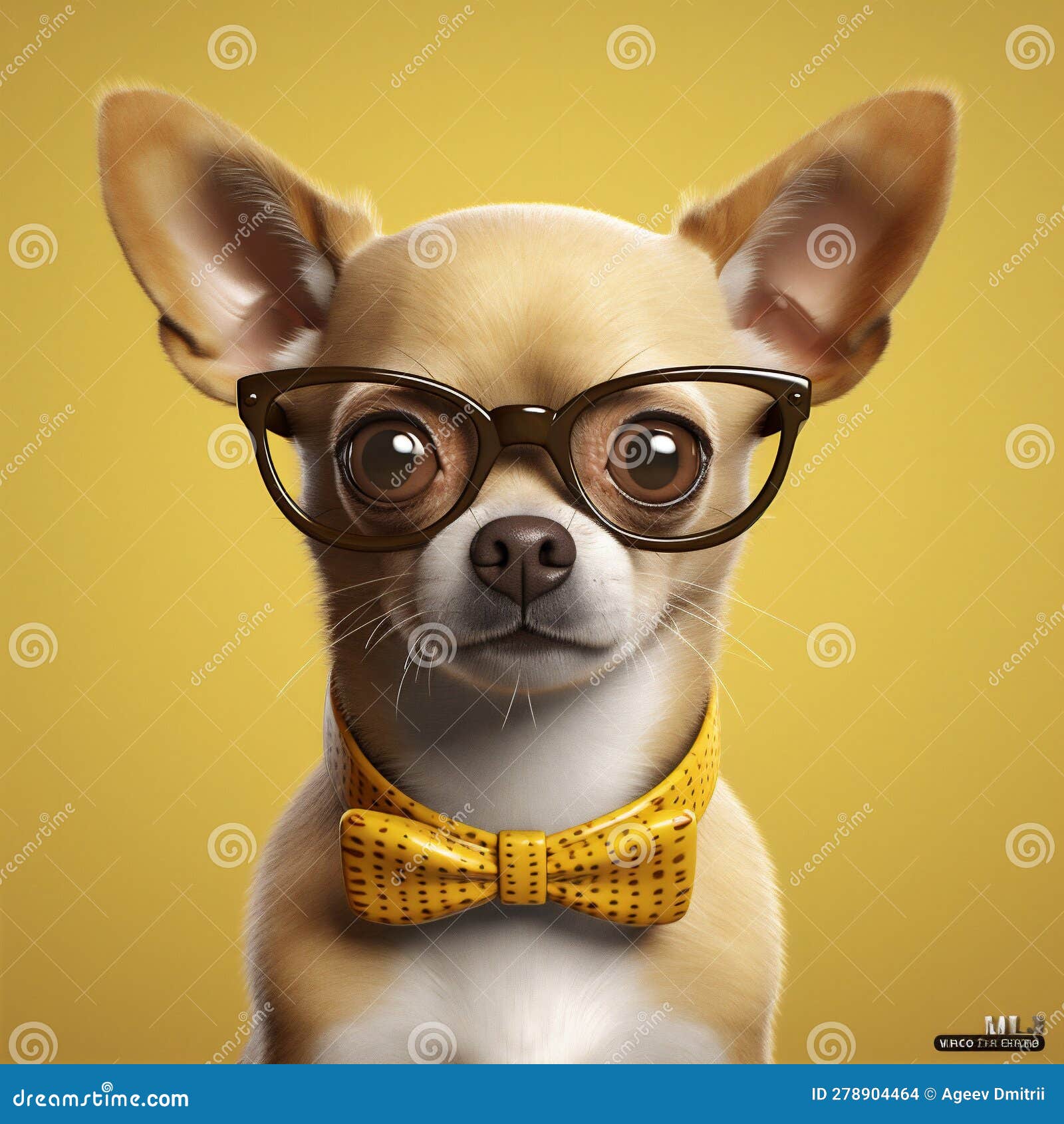 background dog animal puppy glasses pet yellow white chihuahua cute portrait. generative ai.
