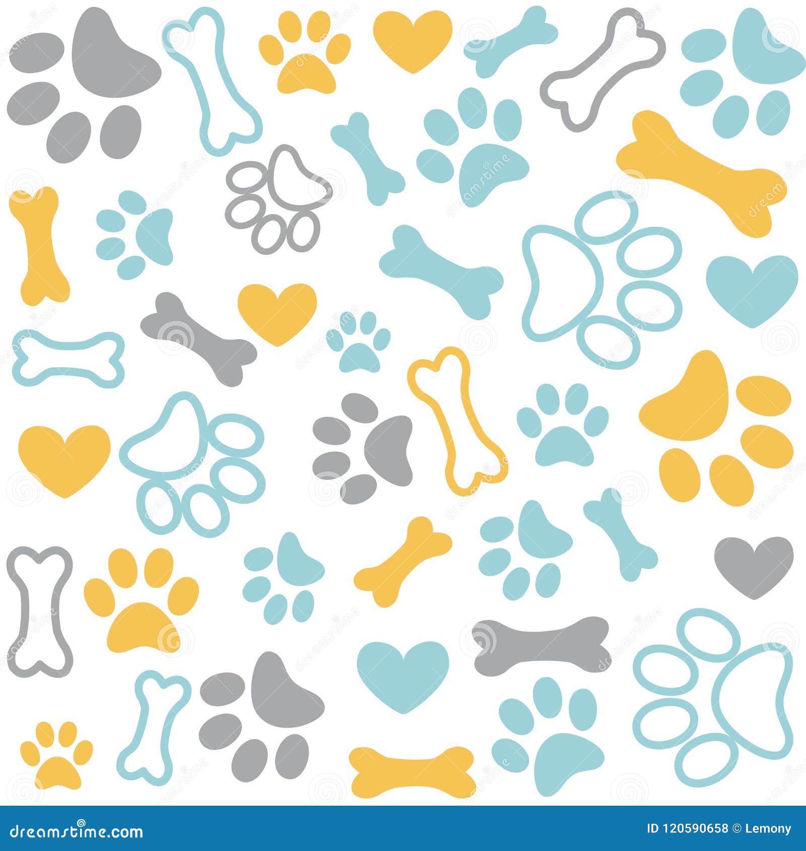Background with Dog Paw Print and Bone Stock Vector - Illustration of