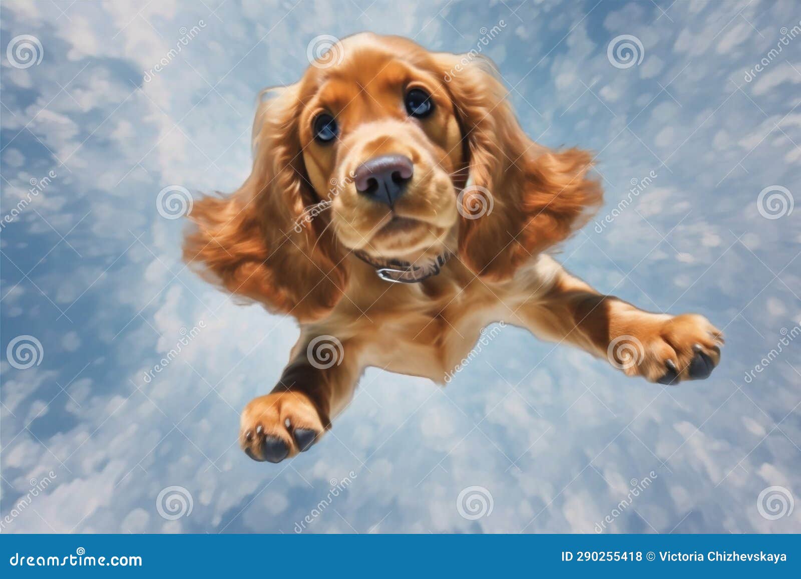 background dog pet cute animal doggy small fly white jump purebred. generative ai.