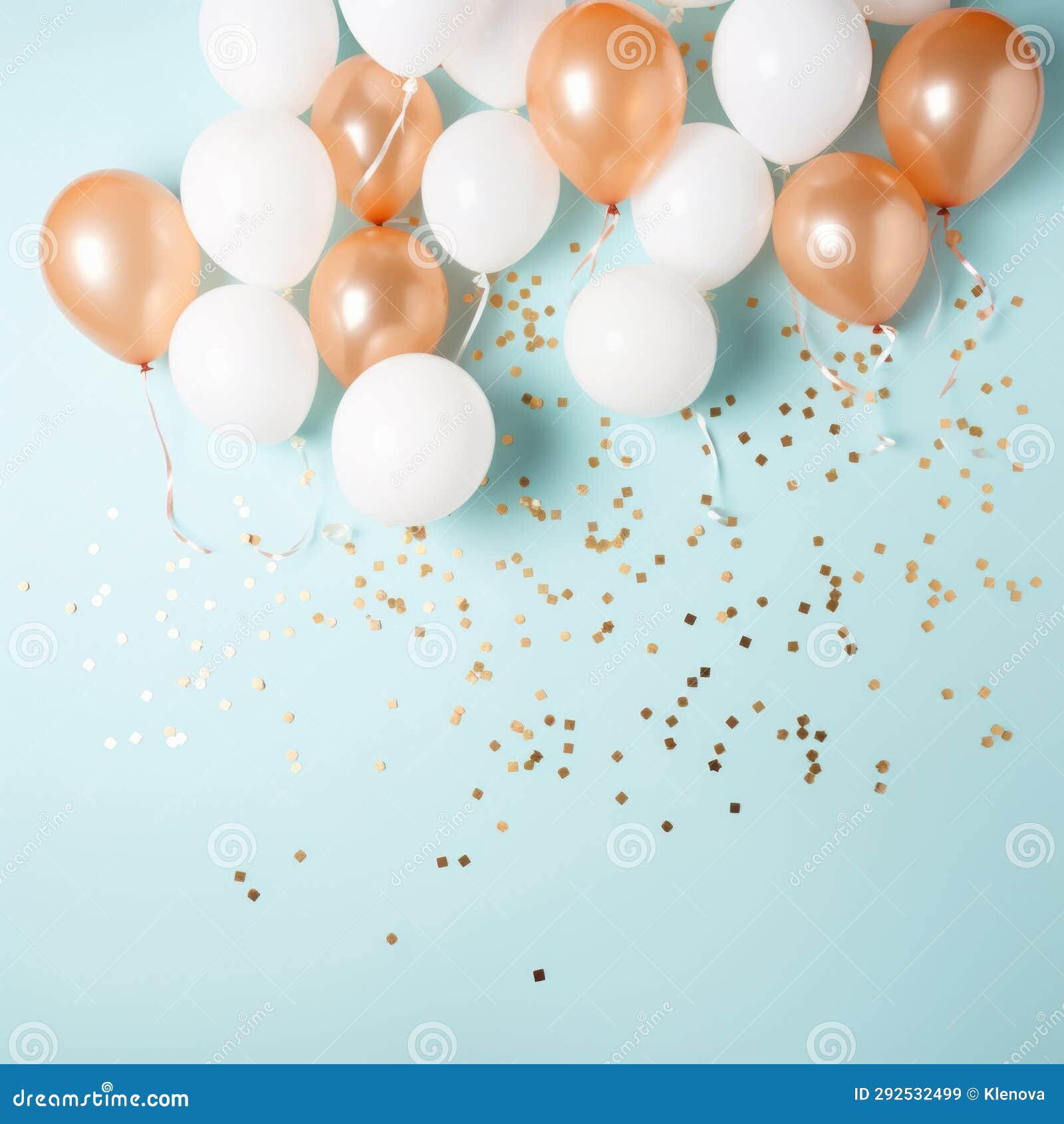 background with fastive air balloons of round  and confetti on pastel blue background.