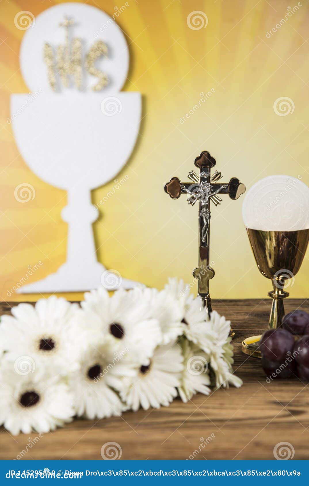 The Background of the First Holy Communion Stock Photo - Image of bible ...