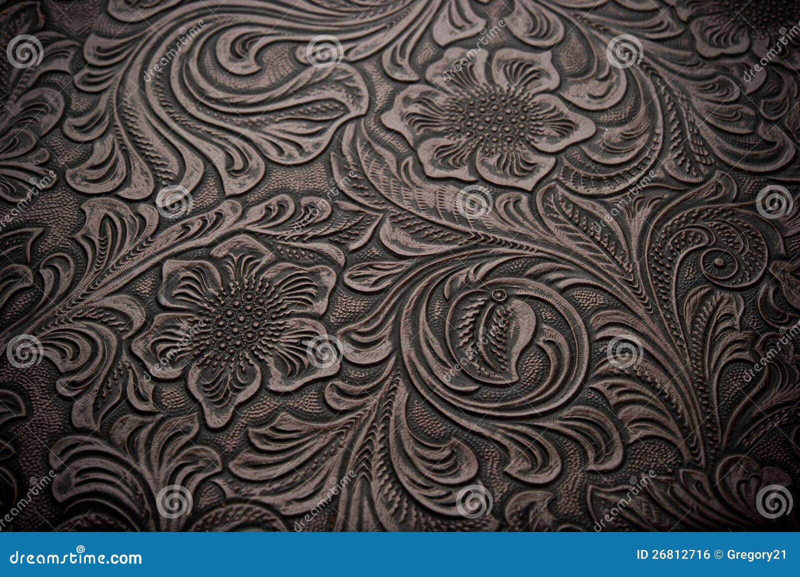 Background with Floral Engraved Leather Stock Illustration