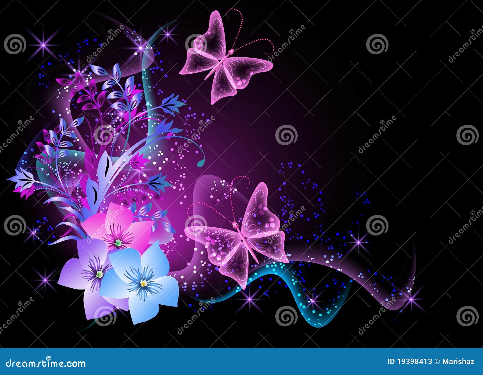 Background With Flowers, Smoke And Butterfly Stock Photos 