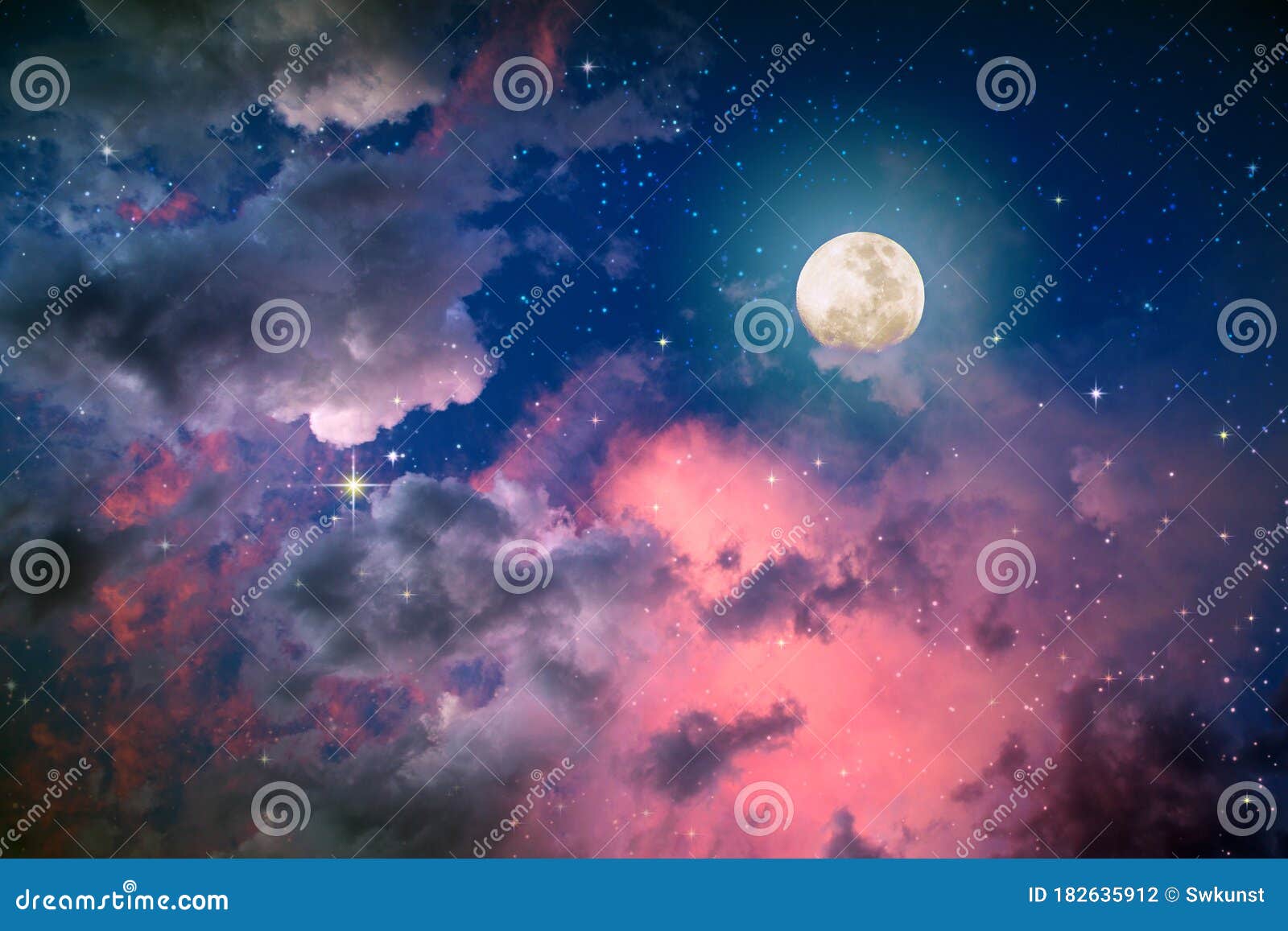 Background of Full Moon with Colorful Night Sky and Stars. Stock Photo -  Image of moon, detail: 182635912