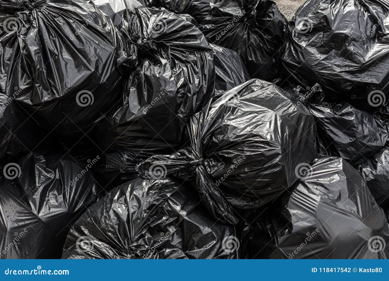 Pile of Black Waste Plastic Bin Bag Background. Stock Photo - Image of ...