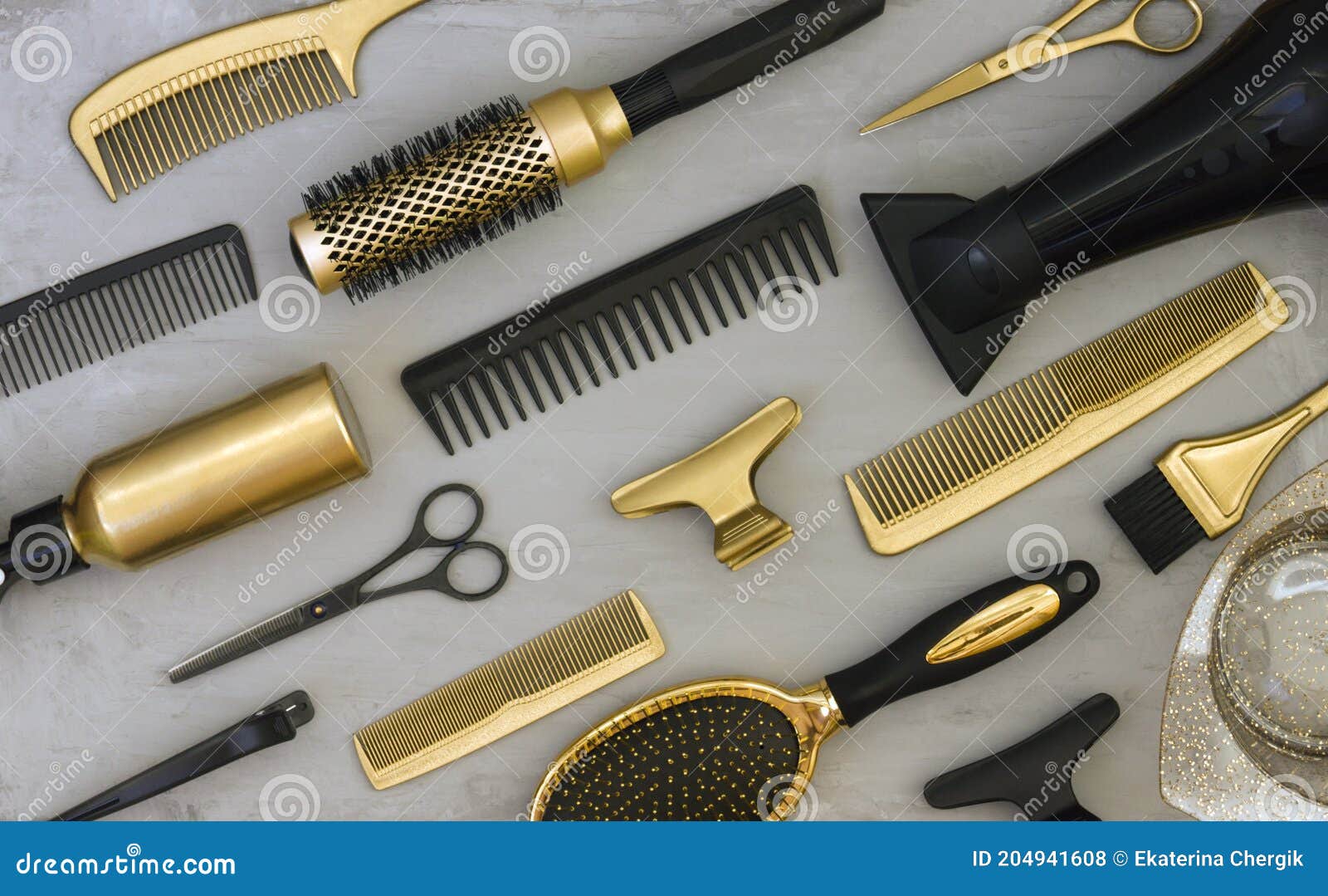 Background with Gold and Black Hair Salon Accessories. Stock Photo - Image of barbershop, beauty: 204941608 Background with Gold and Black Hair Salon Accessories. Stock Photo - Image of barbershop, beauty: 204941608