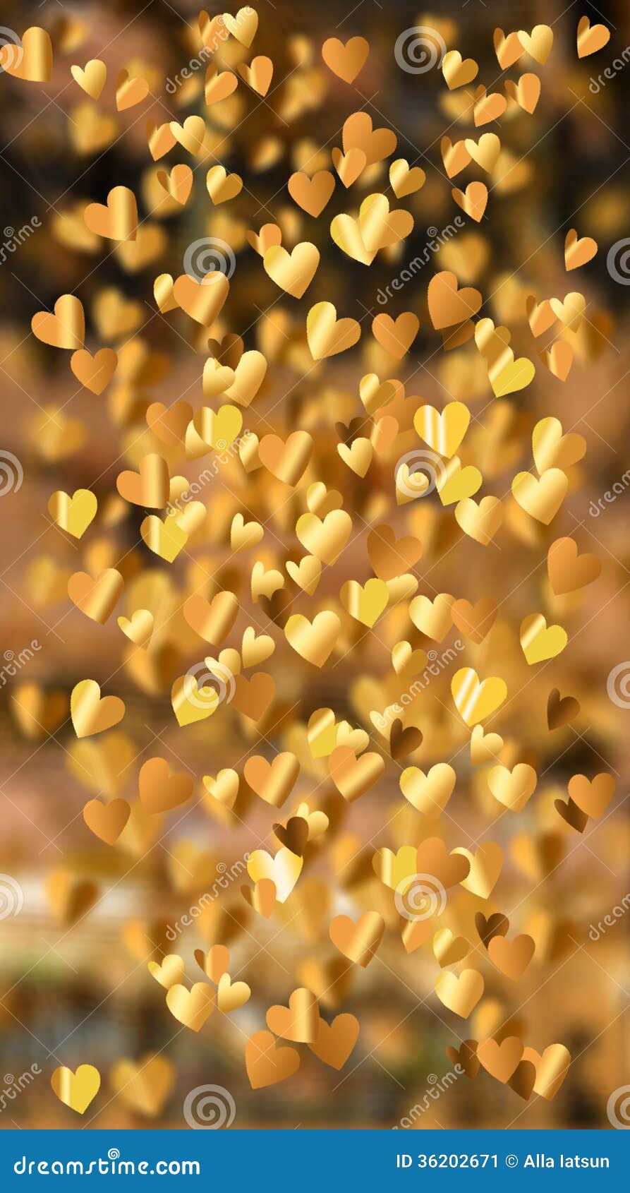 background golden hearts flying collage shiny ceiling which changes dark to light 36202671