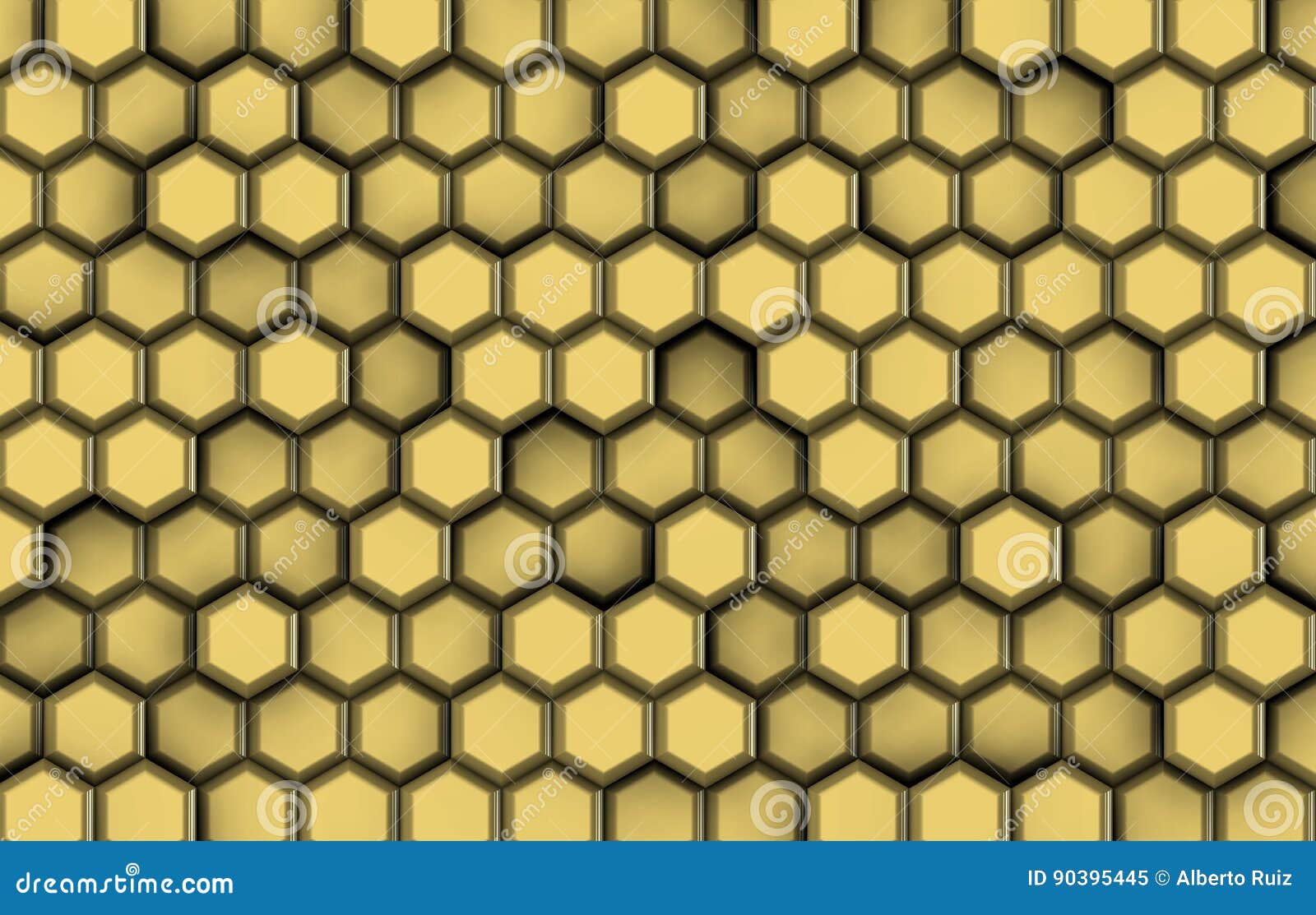 background of golden hexagons with relief and shadows,