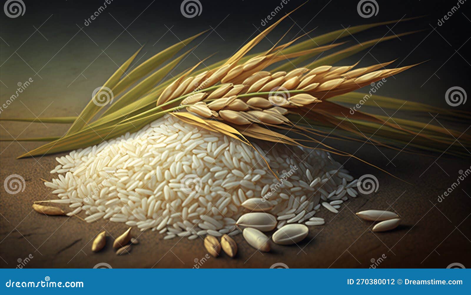 background with grain of rice on the vintage table generative ai