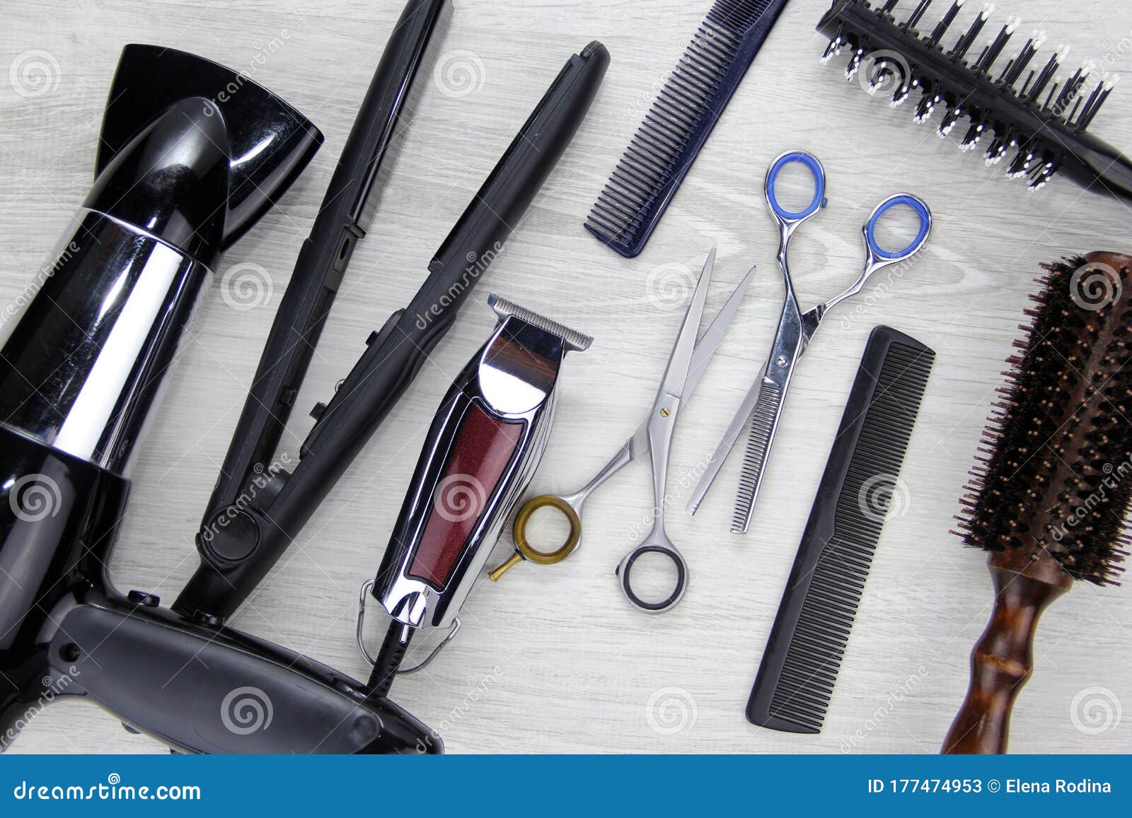 Background of Hair Cutting Tools. Full Frame of Professional Hair Styling  Tools on a Wooden Background Stock Image - Image of barbershop, isolated:  177474953