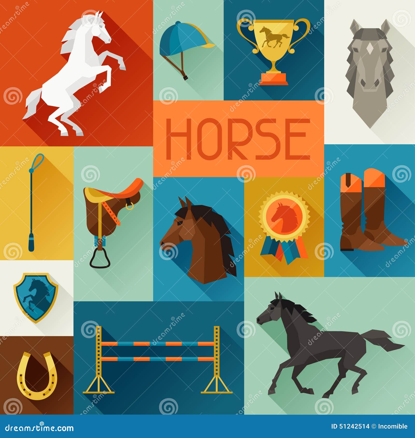 Horse Equipment Icon Set Color Thin Line Cartoon Vector CartoonDealer