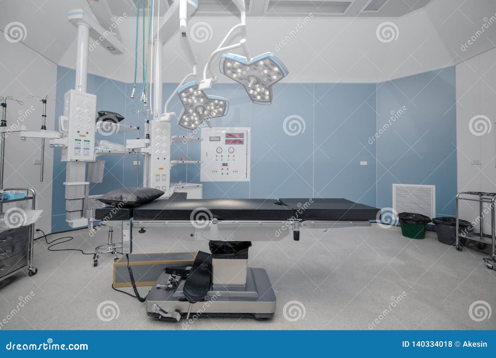 empty operation room with surgery bed and surgery light