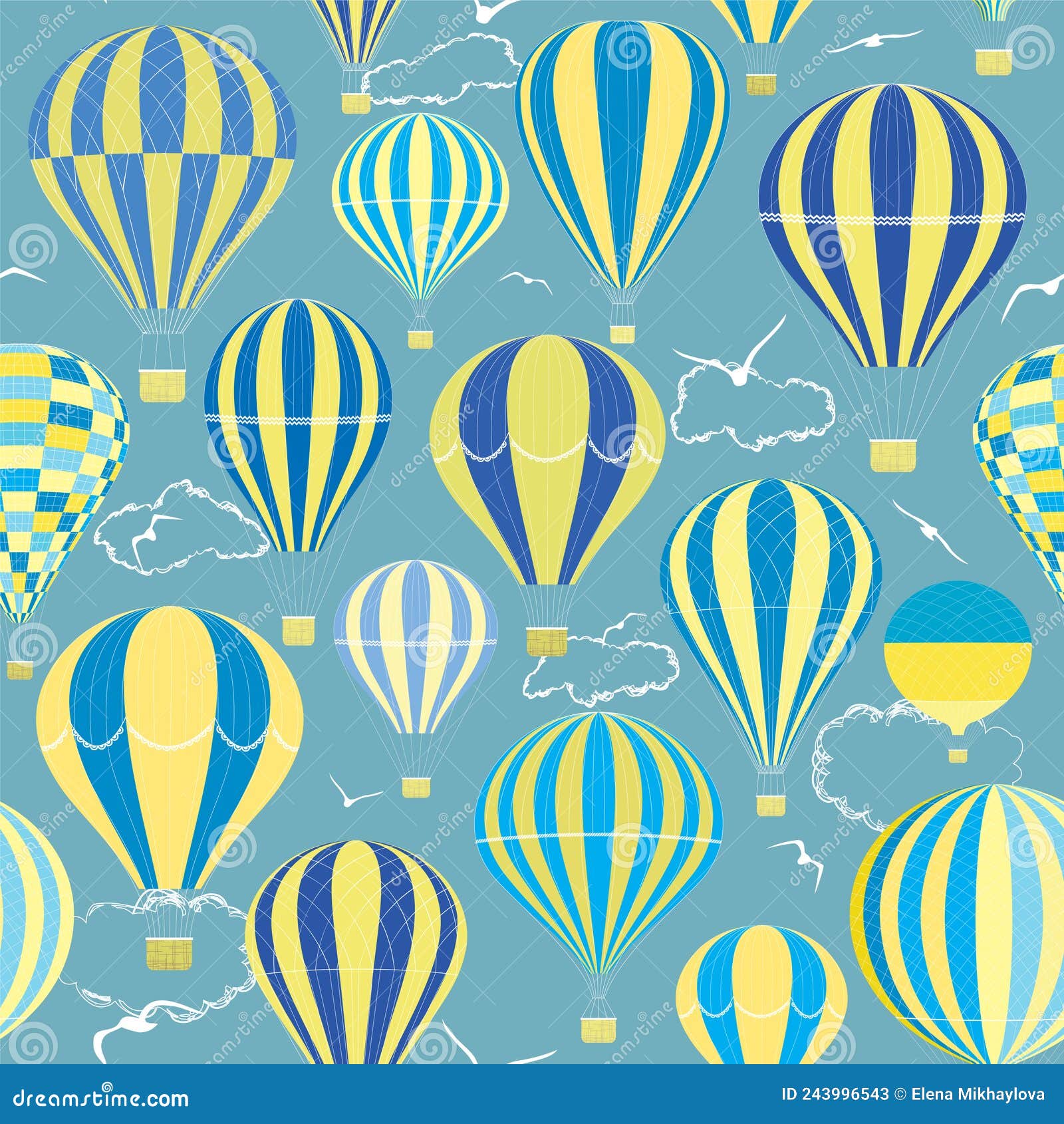 Background with Hot Air Balloons in Clear Blue Sky Stock Illustration