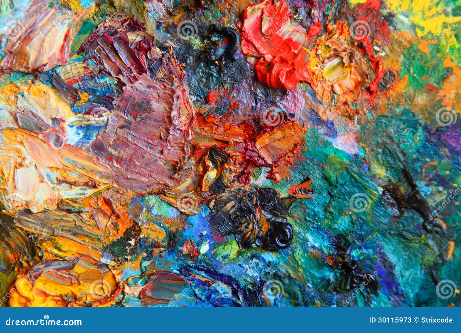 Mixes oil paints on palette with brush Stock Illustration by