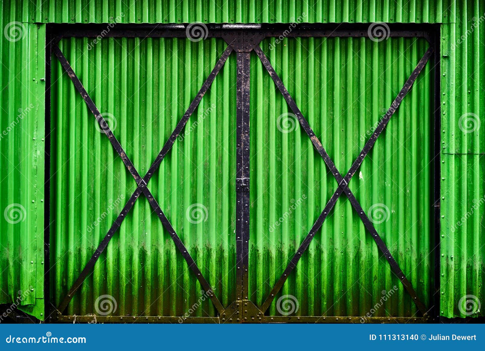 Background Image Of A Green Metal Corrugated Iron Barn Door Entrance With Black Lines Stock Photo Image Of Lines Galvanized 111313140