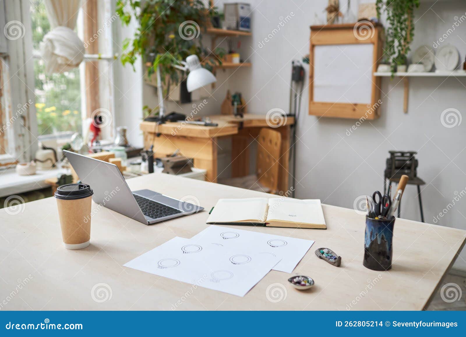 Background Image of Workplace in Workshop Studio Stock Photo - Image of