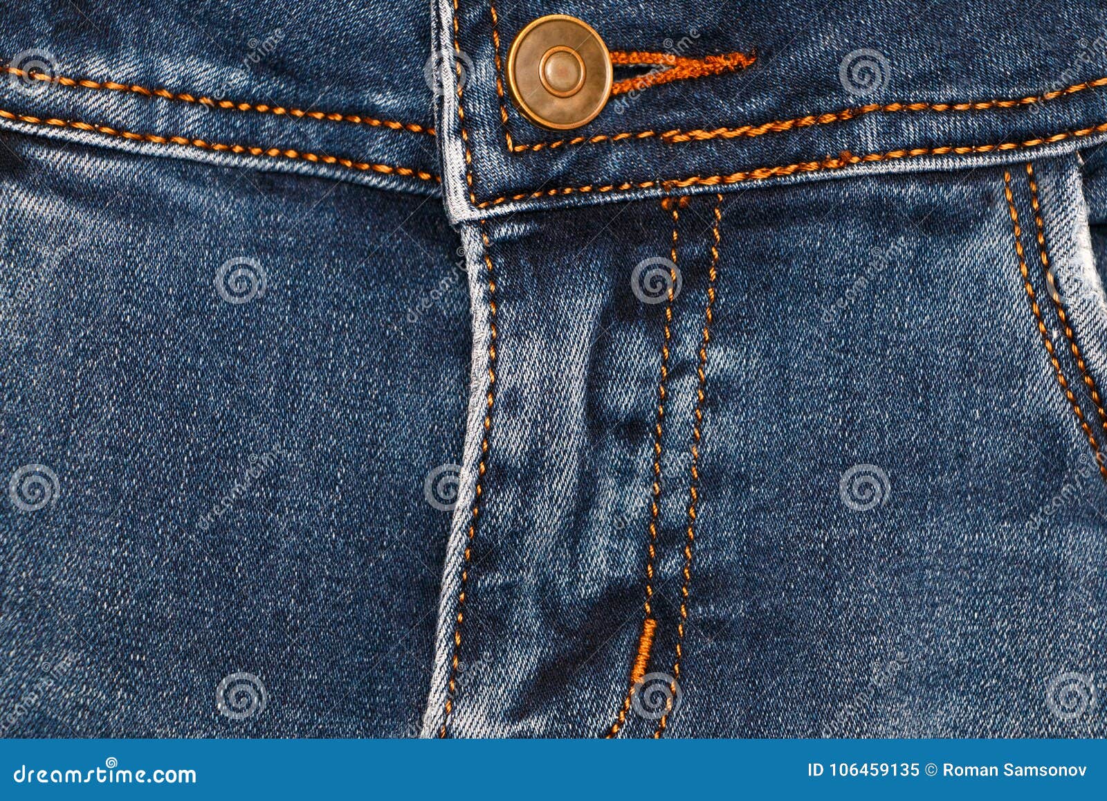 Jeans Waistband, Back Pockets and Leather Label in a Round Cut