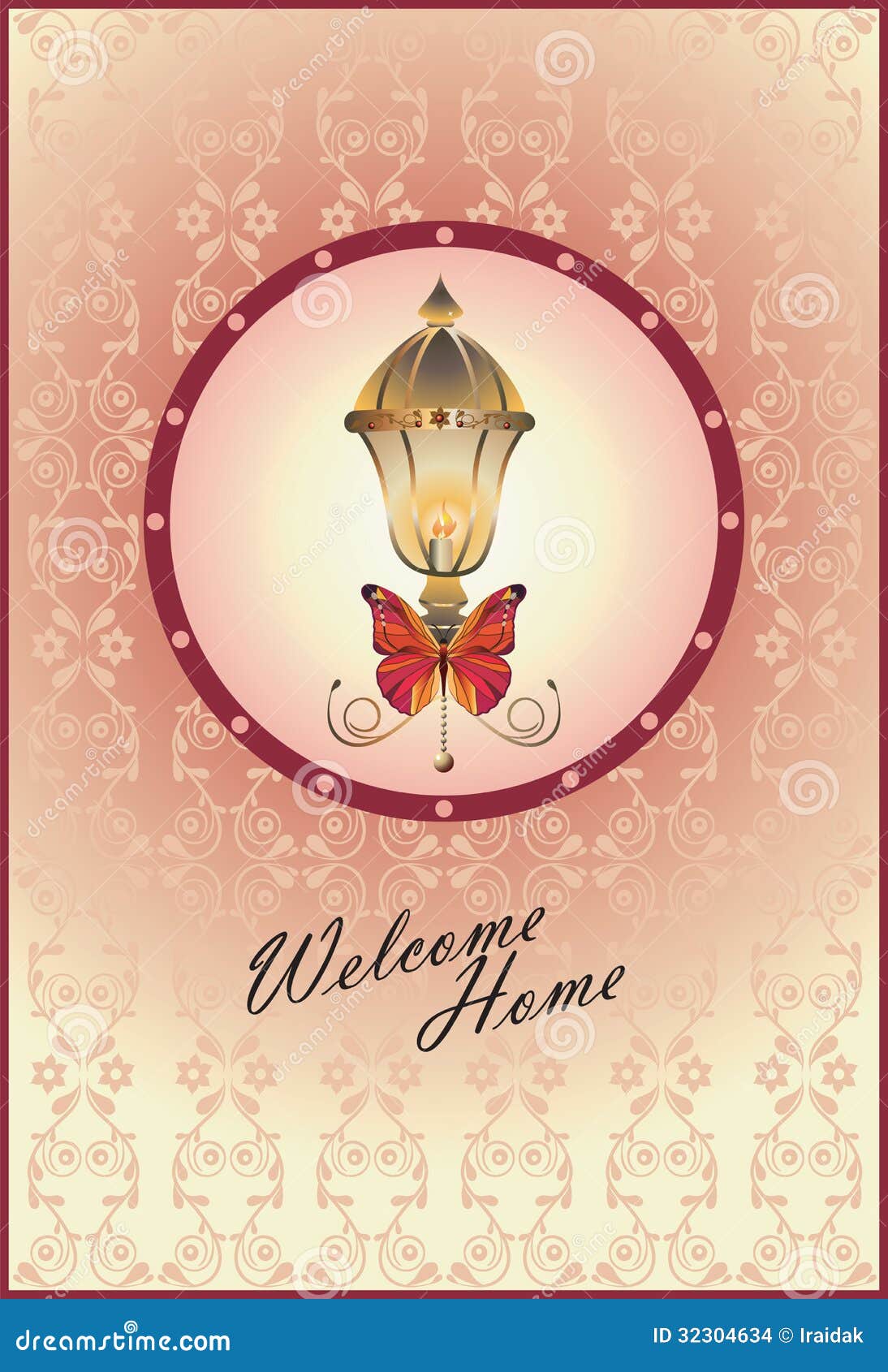Background with Lantern and Butterfly Stock Vector Illustration of