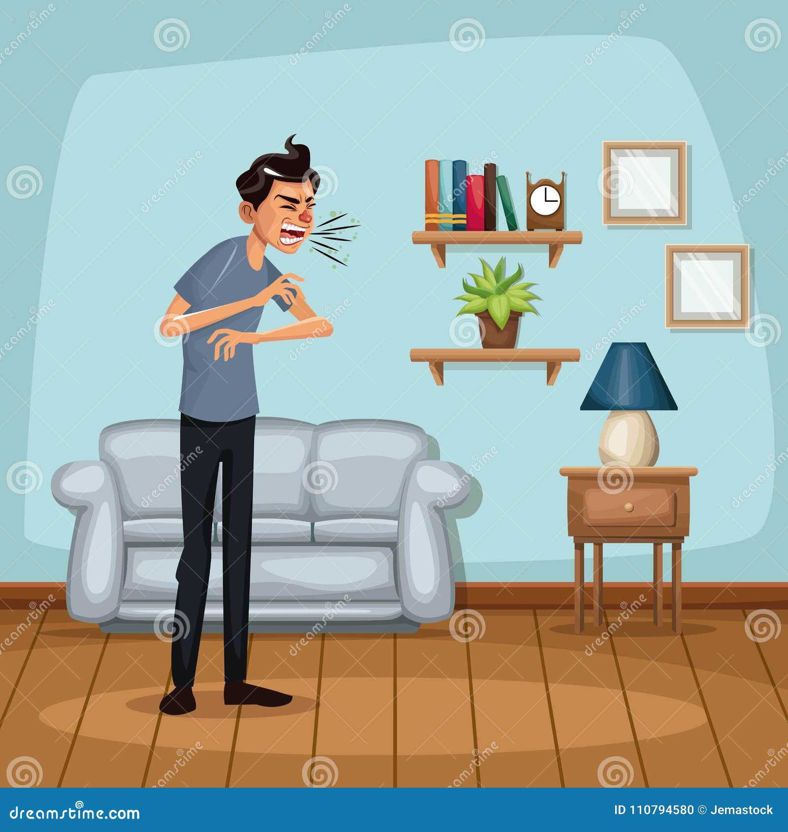 background living room home with sneeze sickness people