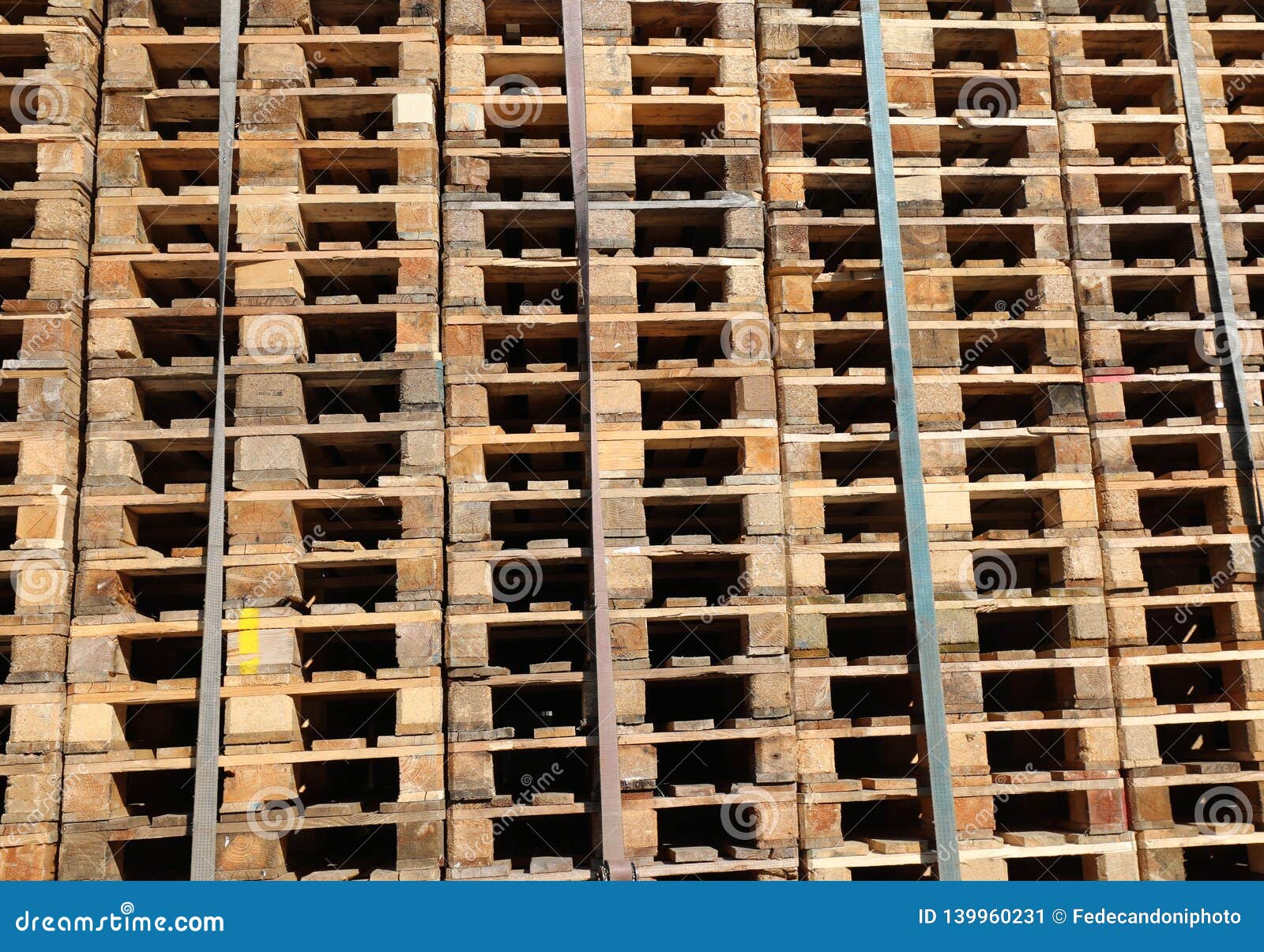 Many Pallets Stacked In Stock, Warehouse Pallets, Blue Wooden Pallets