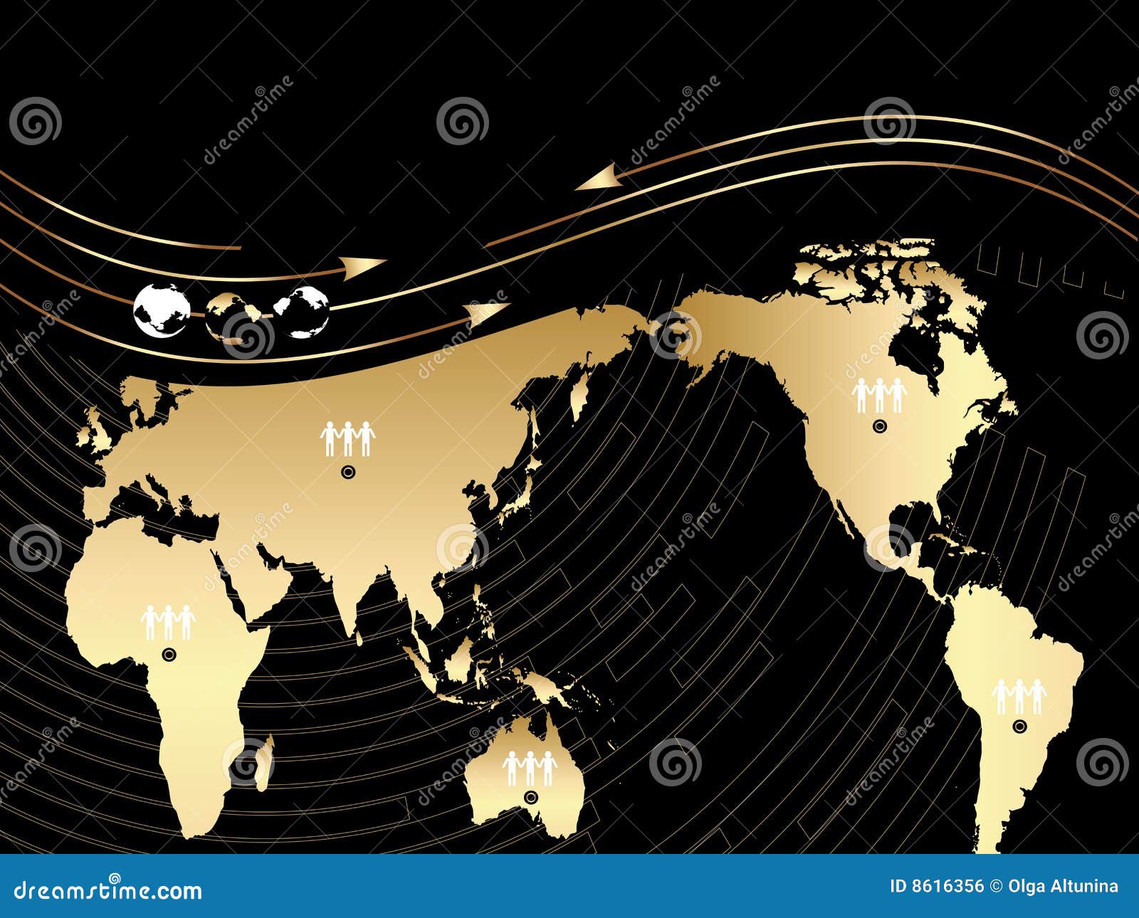 Background with Map of the World Stock Vector - Illustration of gold