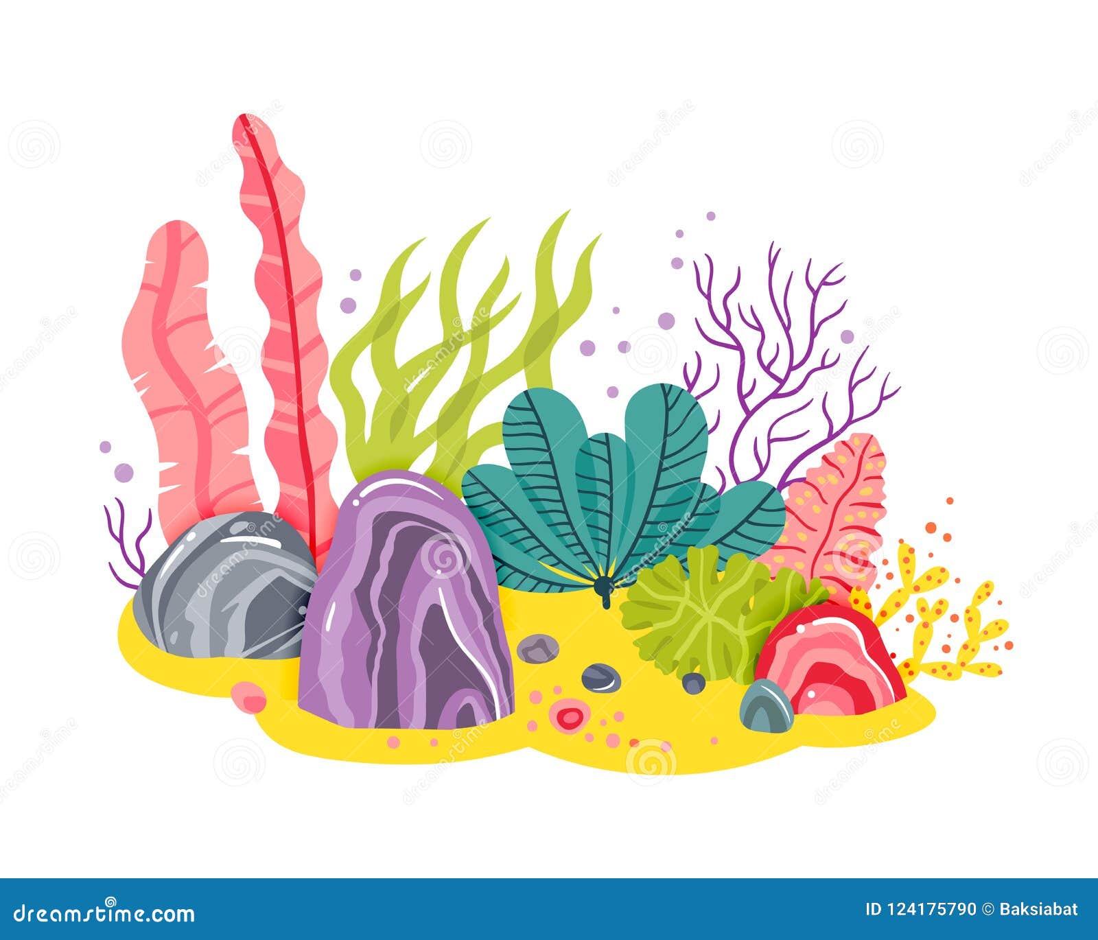 Background with Ocean Bottom, Corals Reefs, Seaweed. Vector Abstract ...
