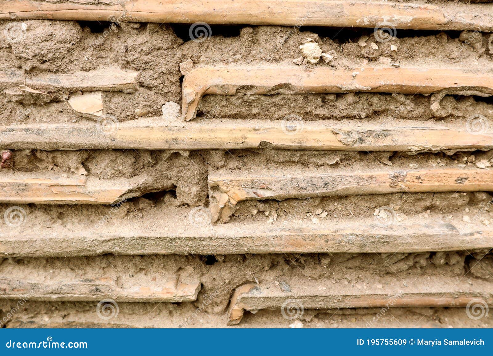 Background of Old Tiles with Cement Mortar, Closeup, Side View Stock