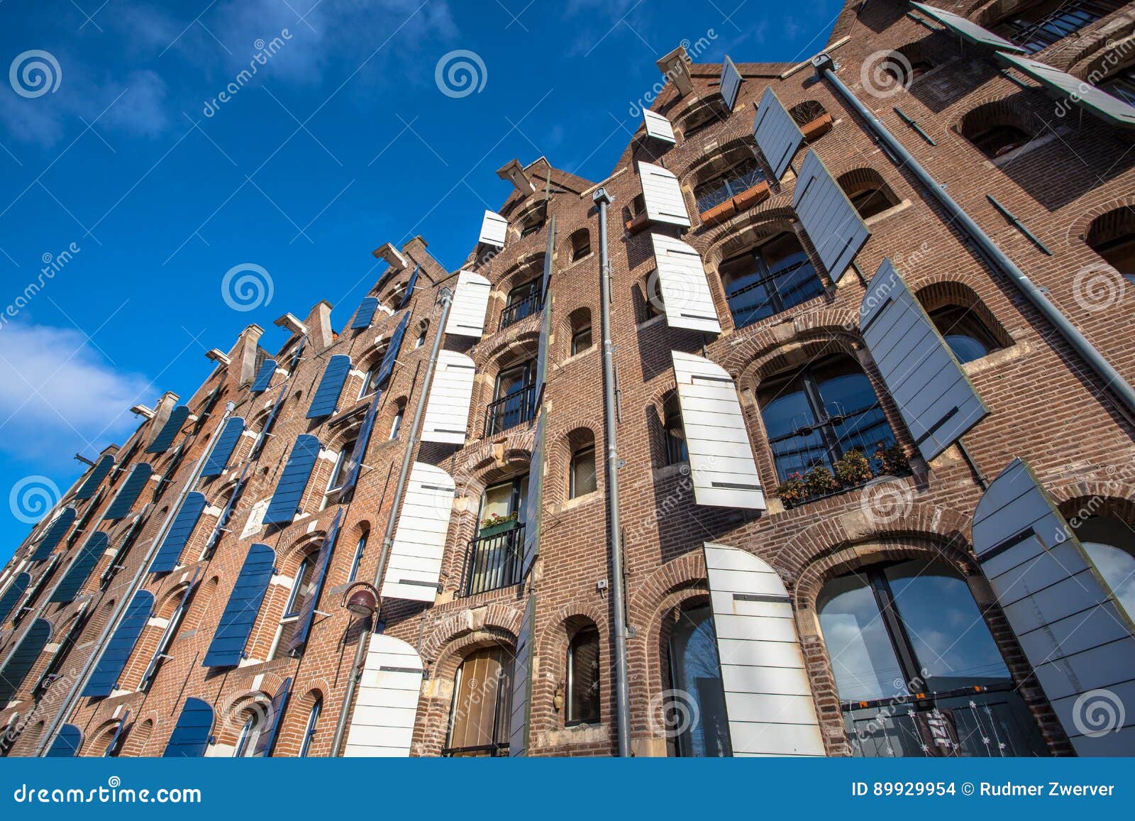 Background of Old Warehouses in Amsterdam, Netherlands Stock Photo