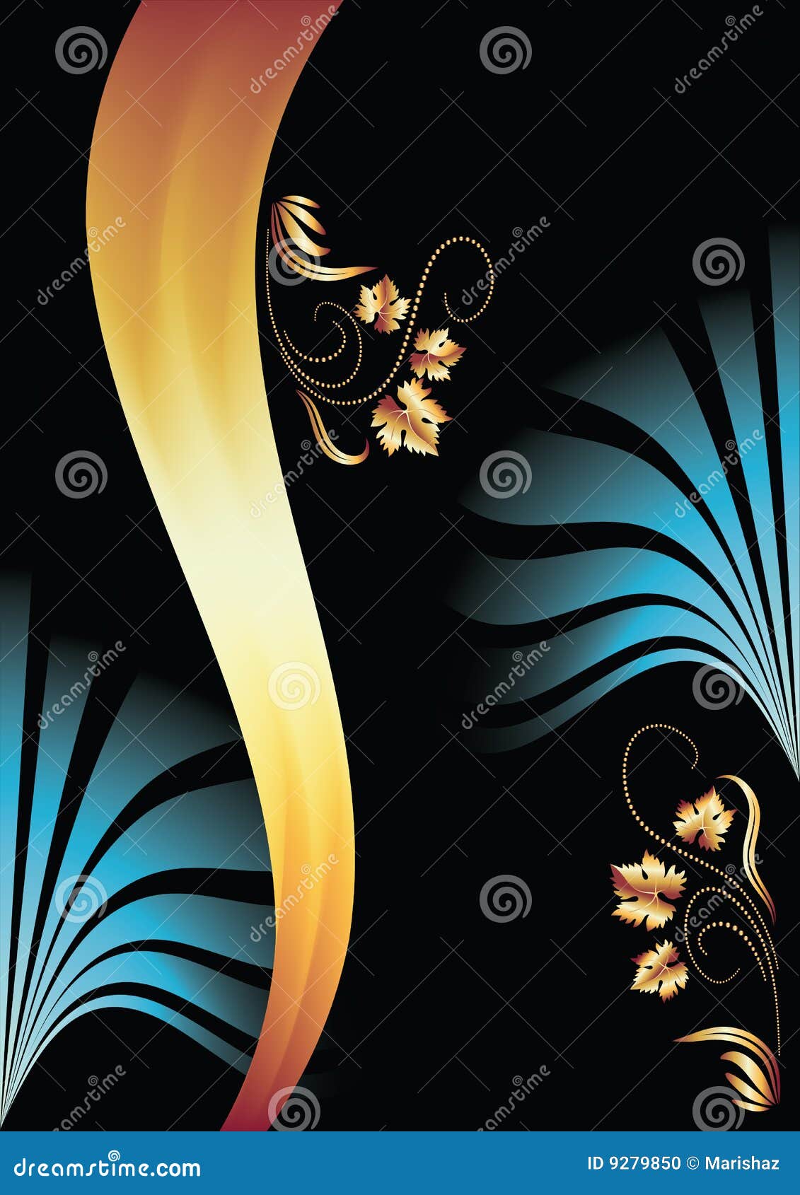 Background with Ornament and Golden Ribbon Stock Vector - Illustration