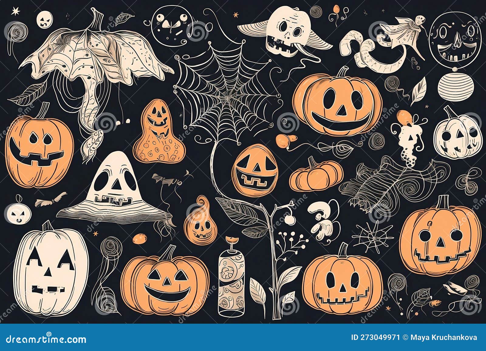 Background of Painted Pumpkins and Halloween Decor Stock ...
