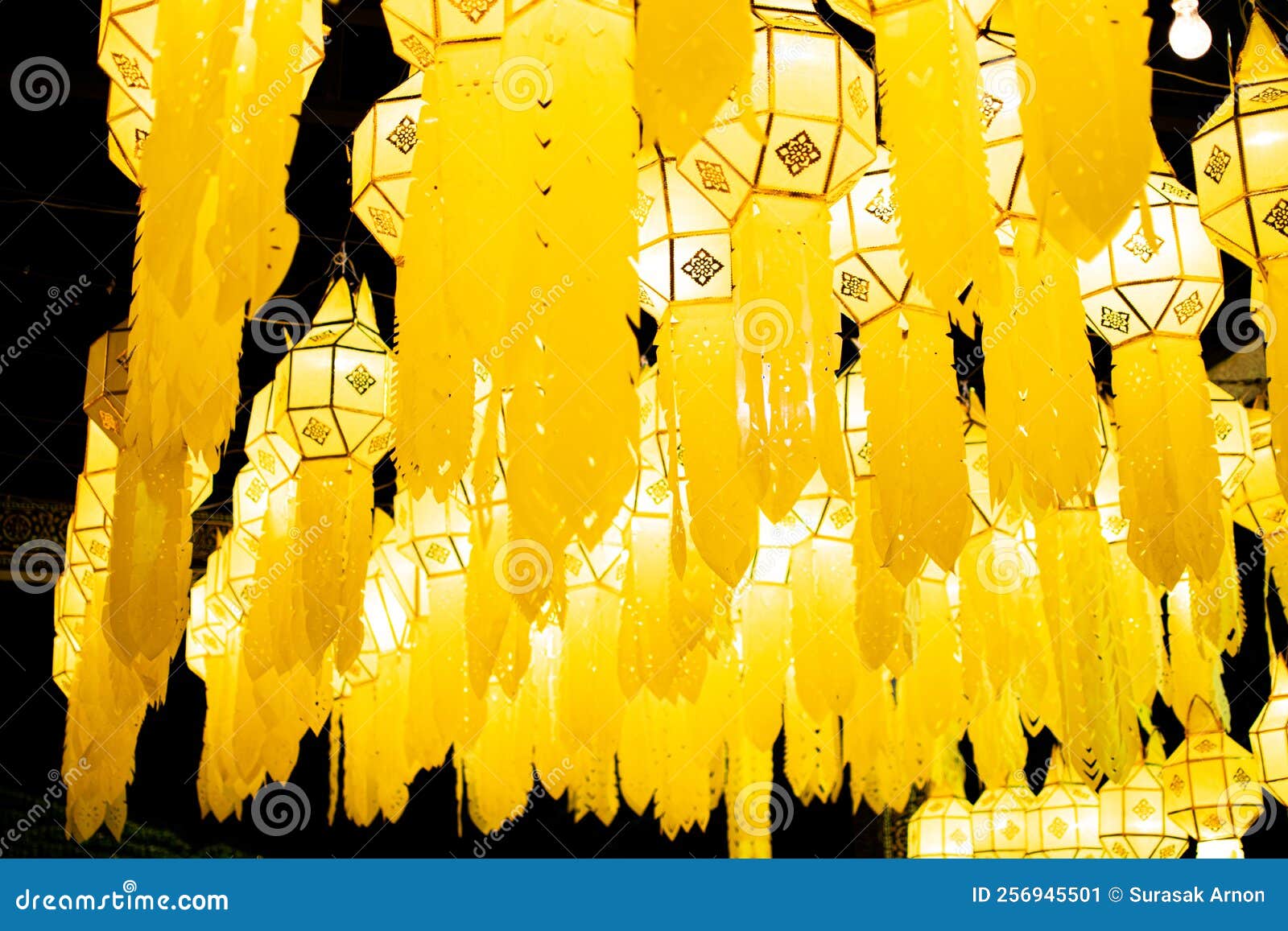 Background Picture of Multi Colored Paper Lantern in Night Stock Image