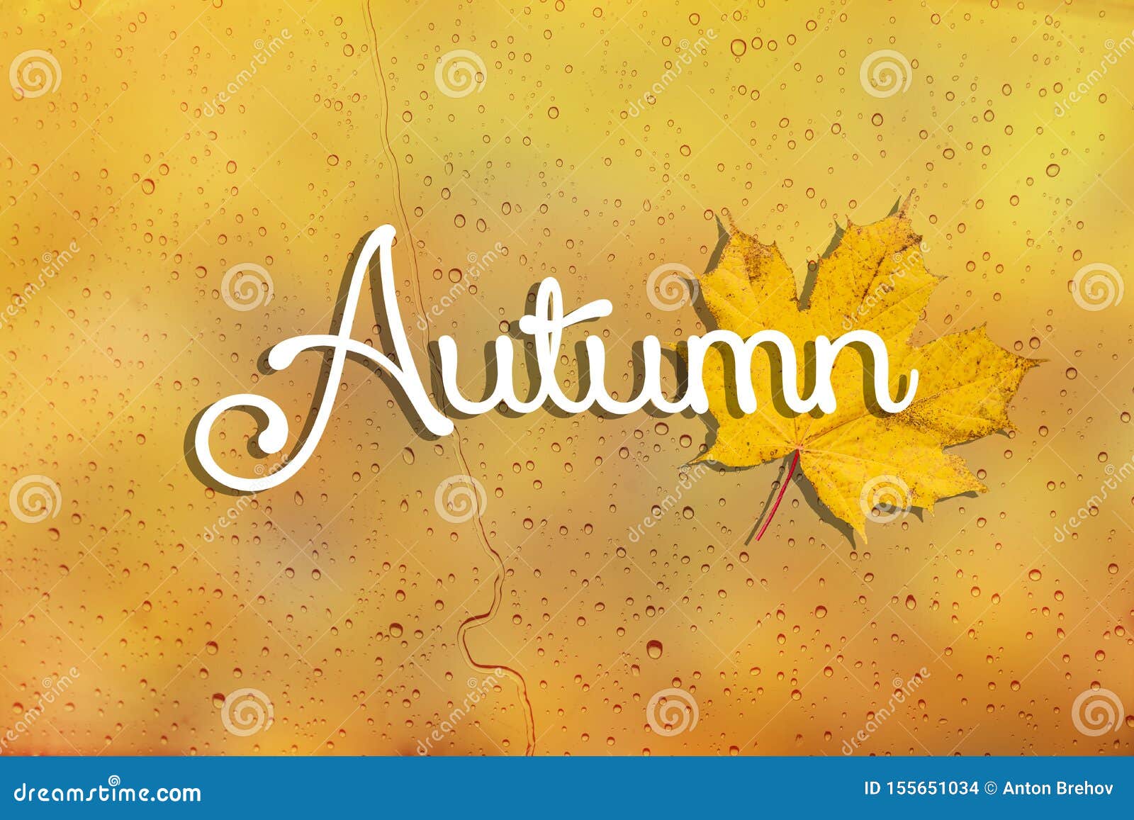 Background with Raindrops and Text Autumn. at the End of the Phrase is