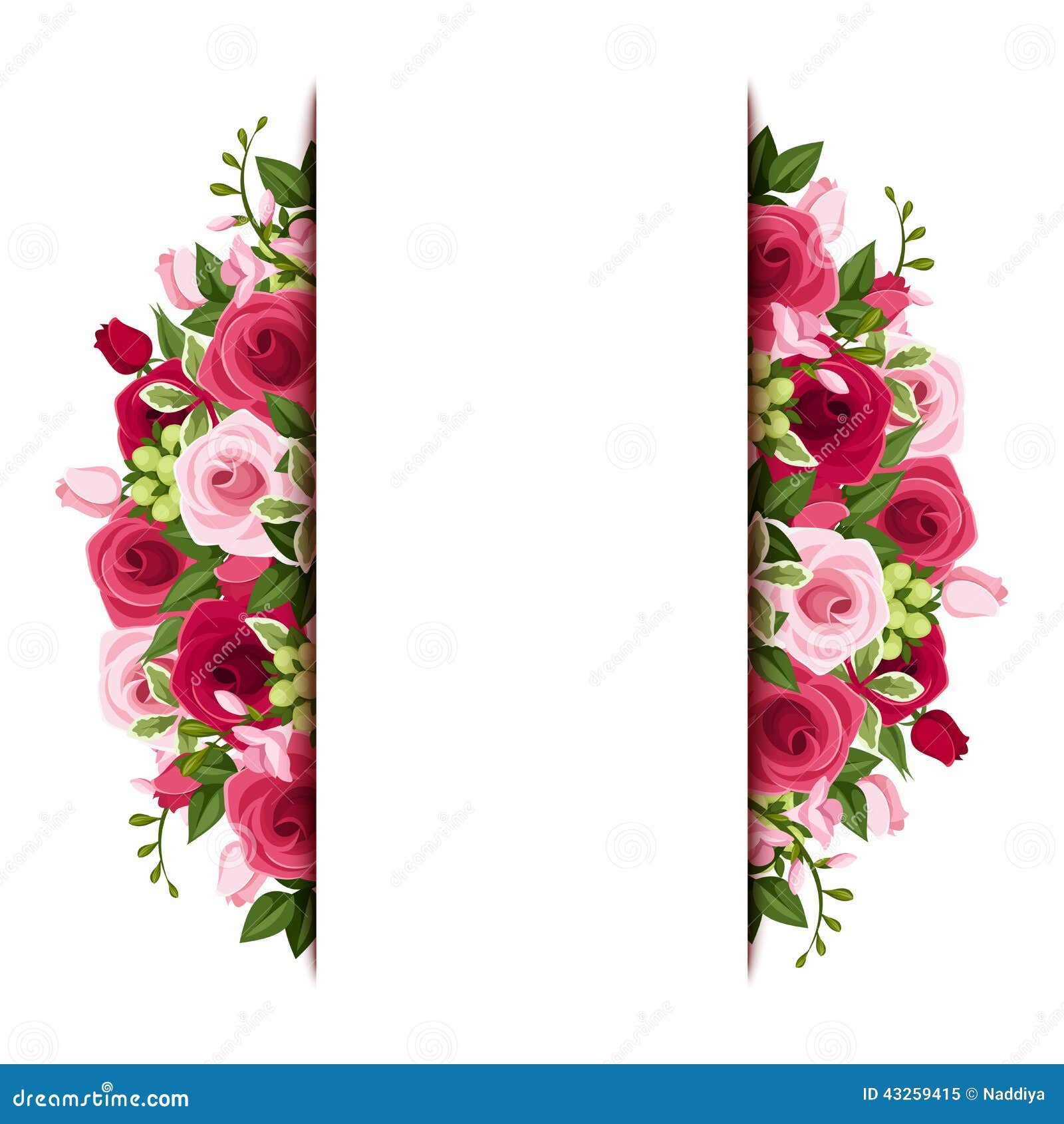 background with red and pink roses and freesia flo