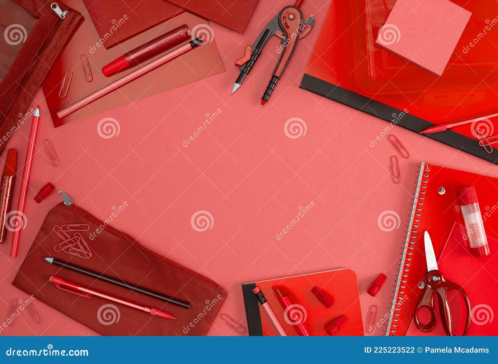 Background of Red School and Office Supplies Stock Photo Image of colorful, table 225223522