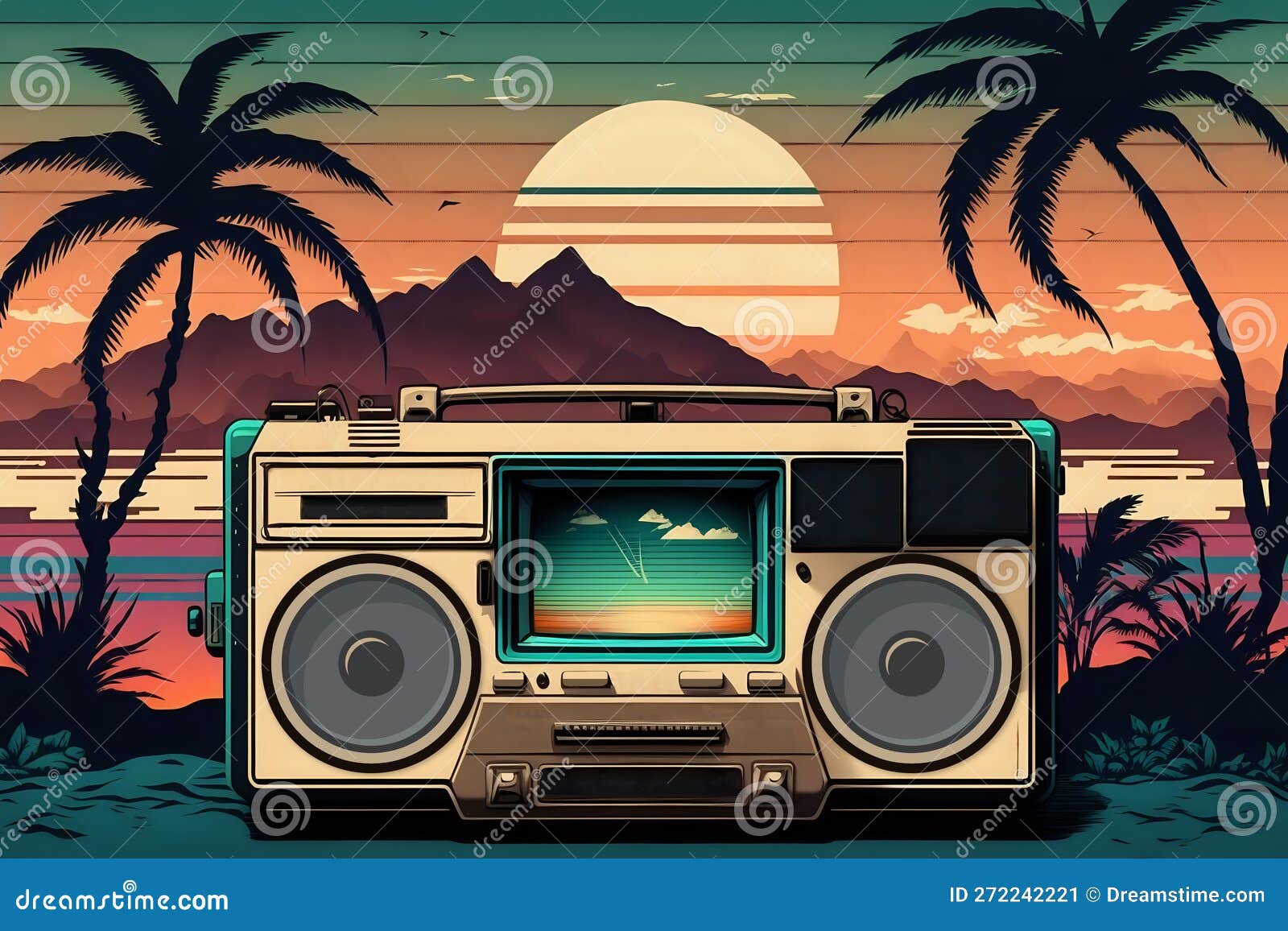 Background Retro Radio 80s stock illustration. Illustration of