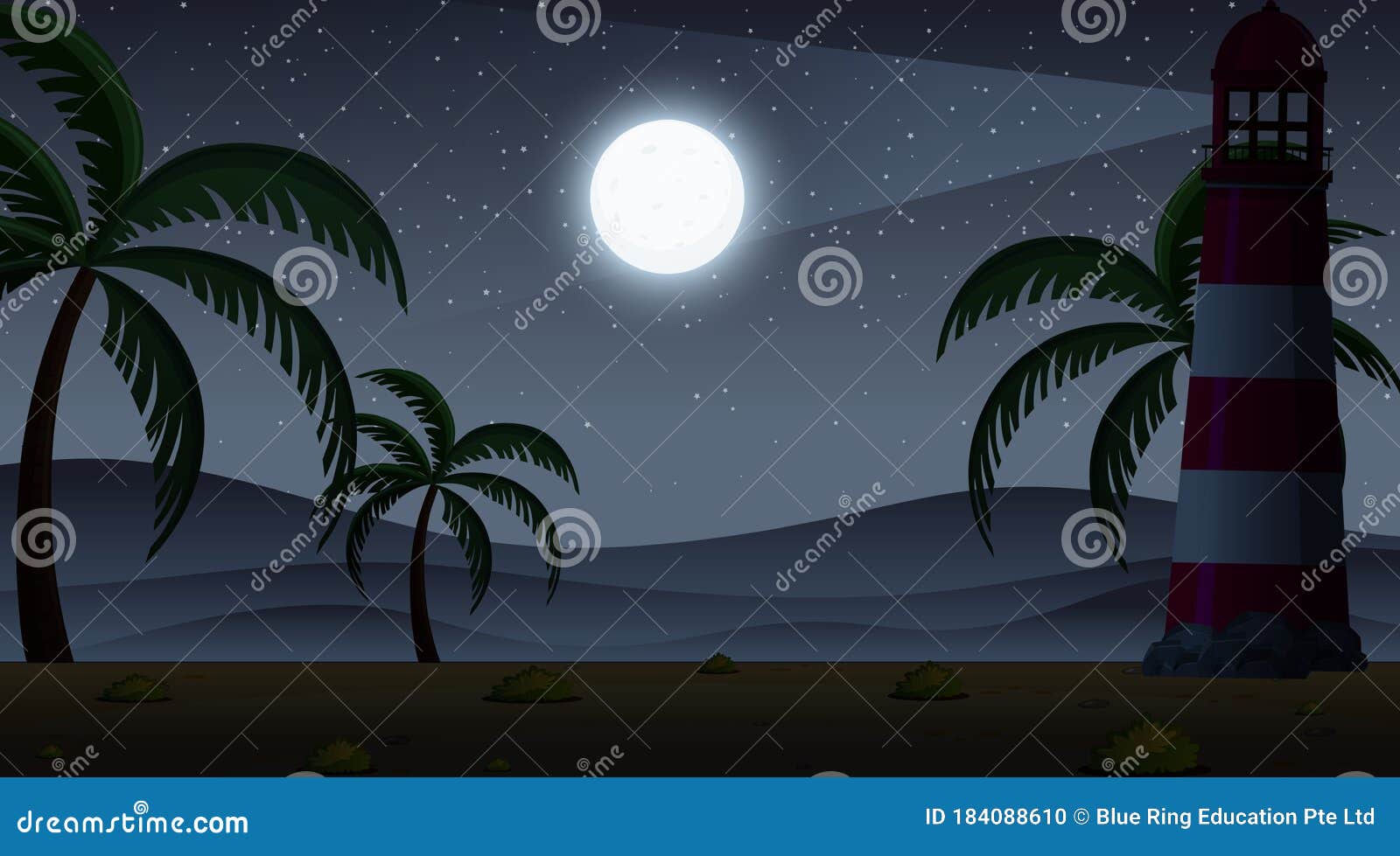 Background Scene with Dark Sky and Lighthouse Stock Vector ...