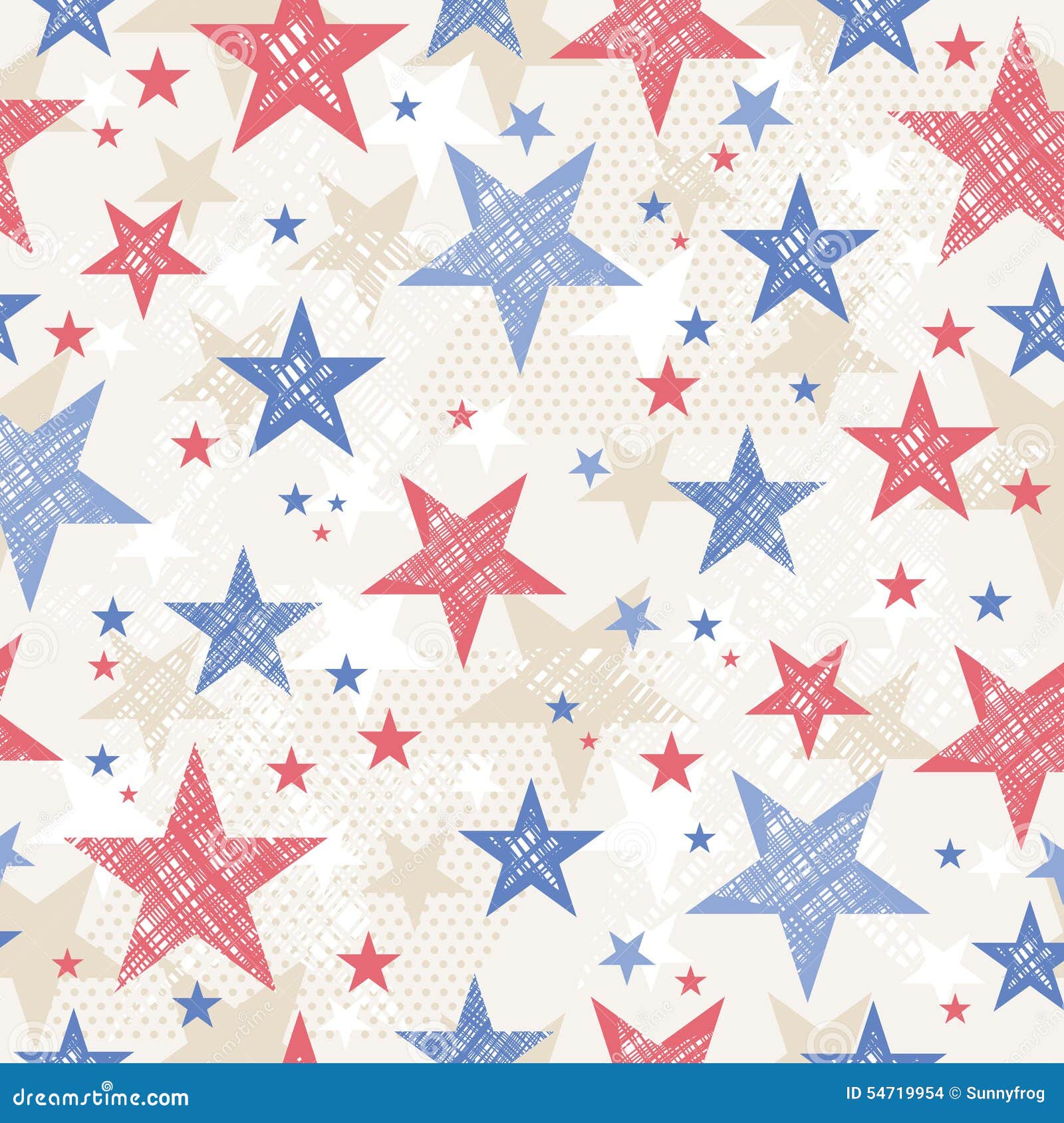 Background with Seamless Pattern with Red and Blue Stars Stock Vector