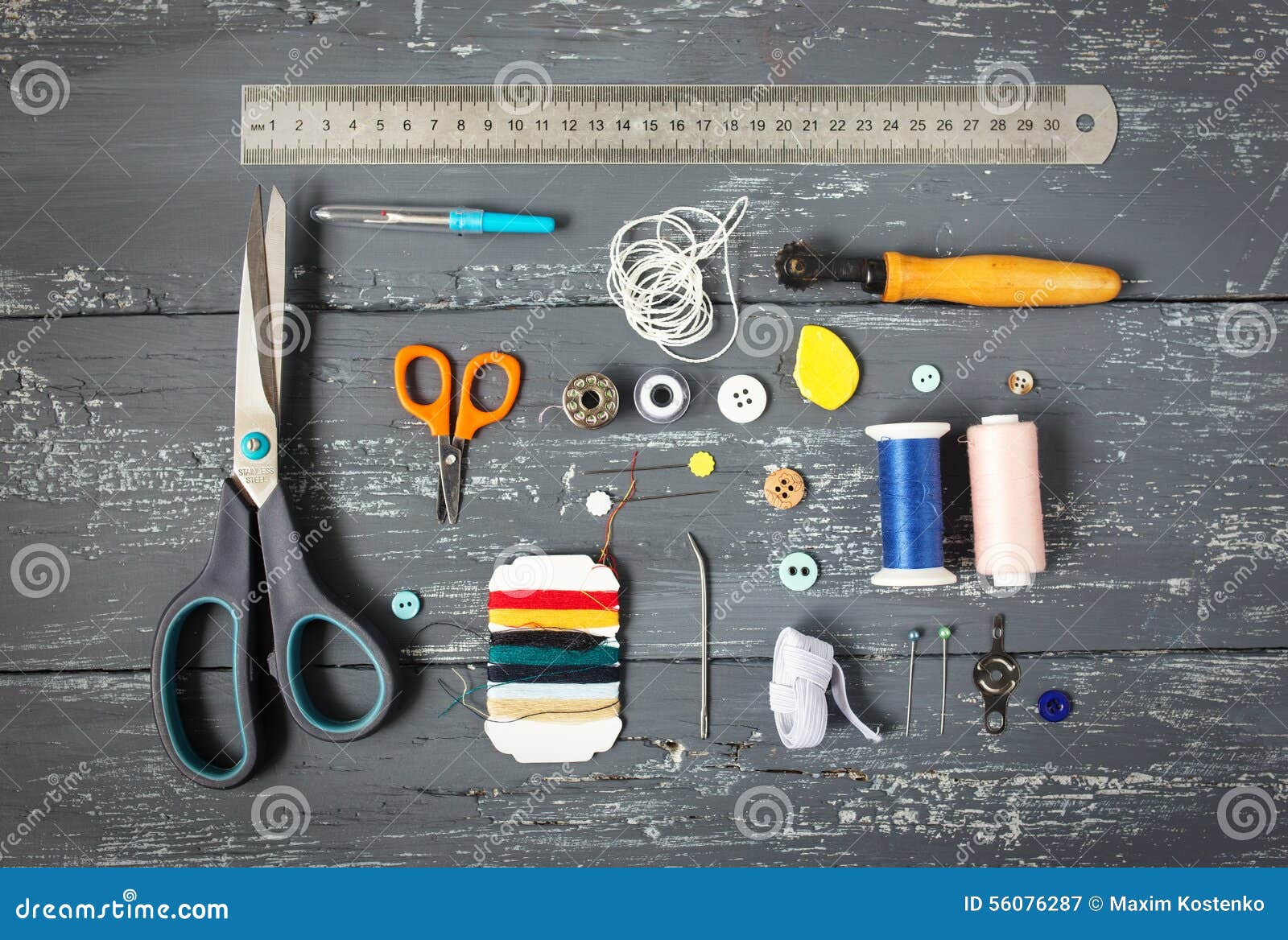 Background with Sewing and Knitting Tools Stock Image Image of