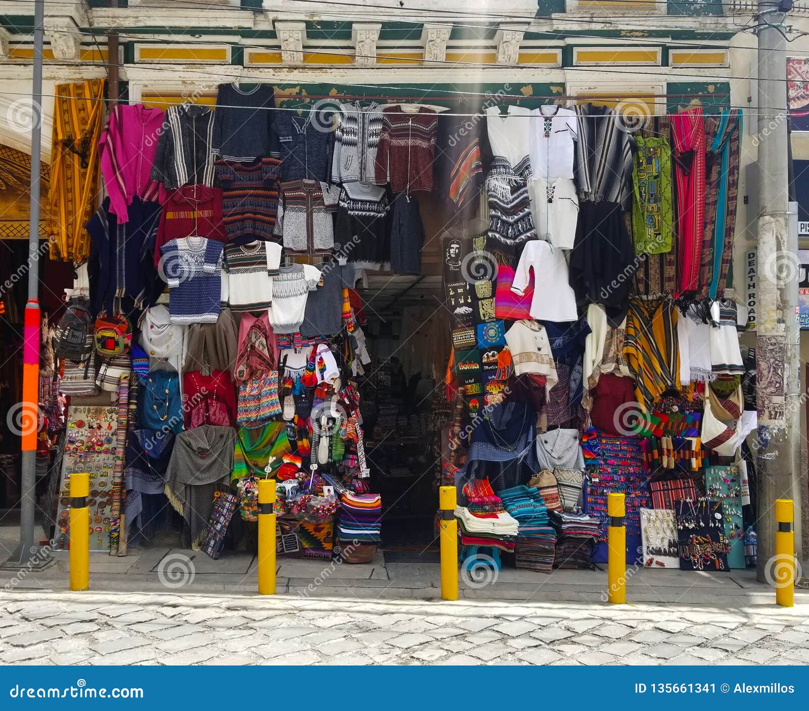 Background of Store Front Fabrics. Ethnic Market Stock Image Image of